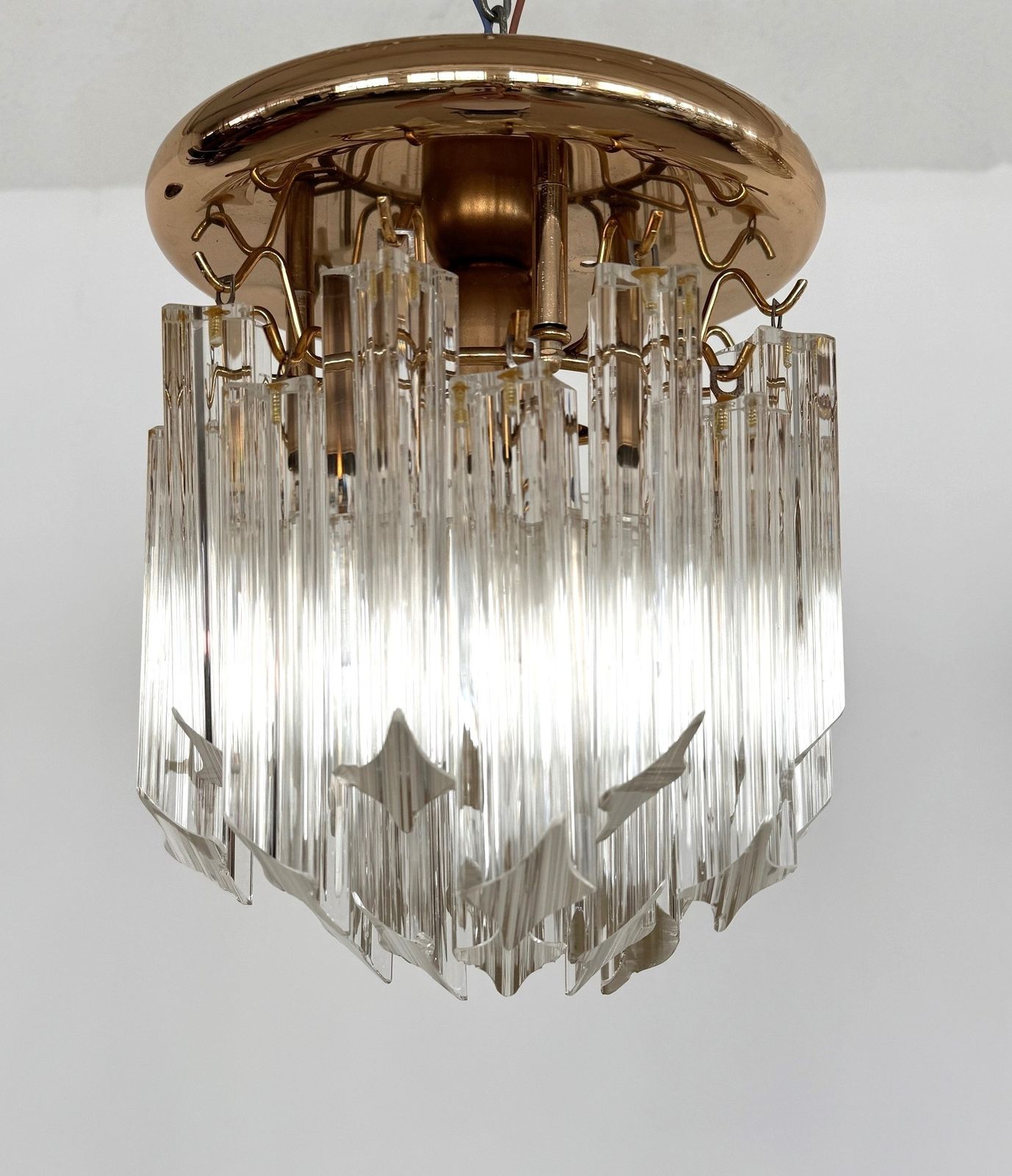 Pair Of Italian Midcentury Murano Glass Trilobi Flush Mount Chandelier, 1970s photo 1200.0