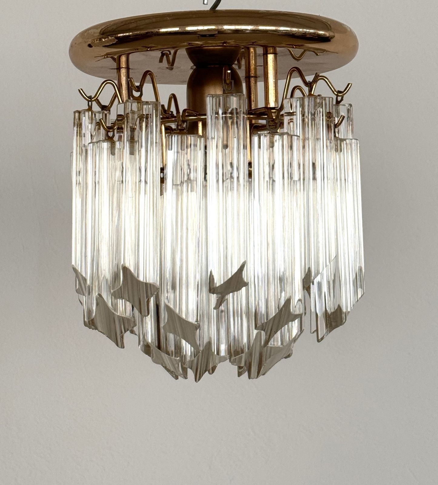 Pair Of Italian Midcentury Murano Glass Trilobi Flush Mount Chandelier, 1970s photo buy