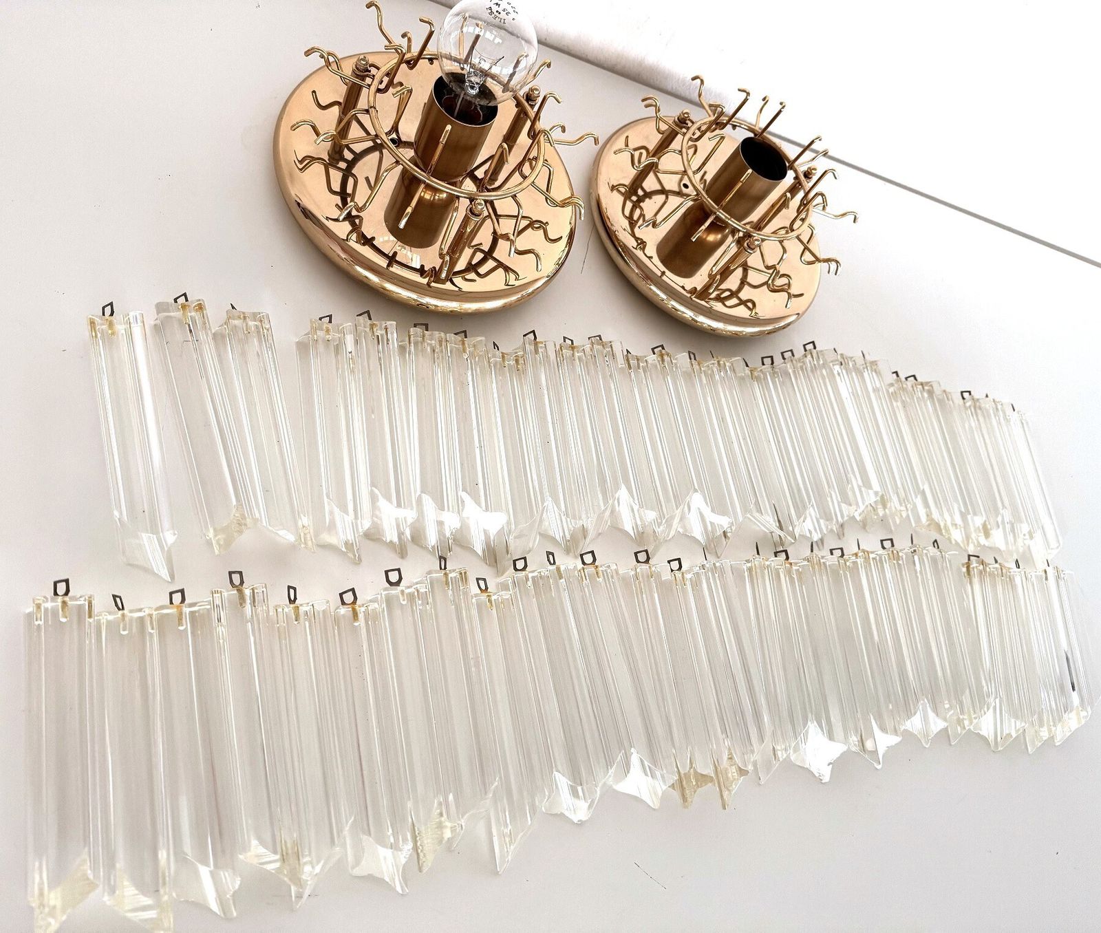 photo buy Pair Of Italian Midcentury Murano Glass Trilobi Flush Mount Chandelier, 1970s