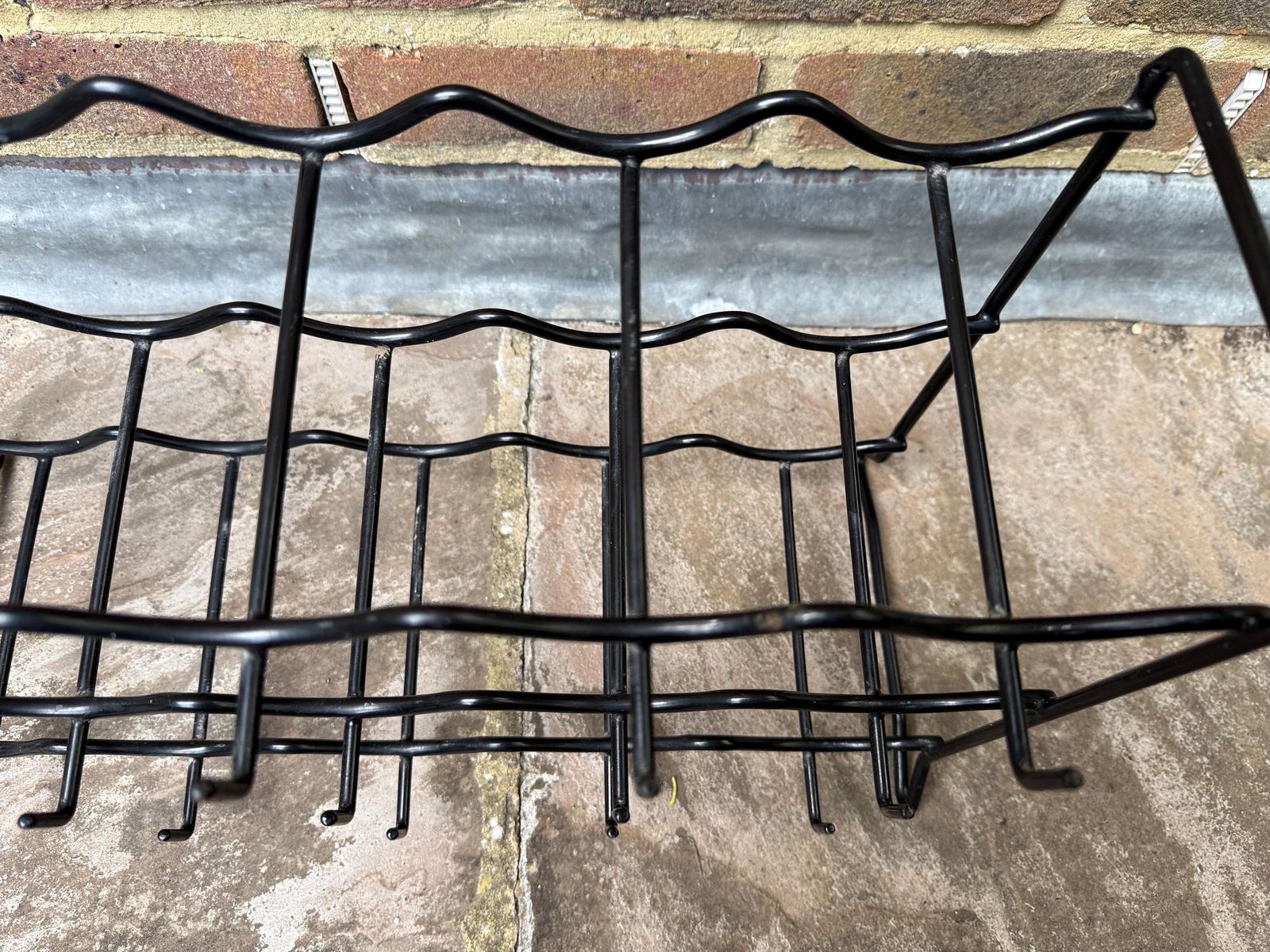 Vintage 80s Black Wire Wine Rack 15 Bottle Storage Freestanding Or Wall Mounted Metal Bar Stand Minimalist Kitchen Holder Industrial Retro photo 75.0