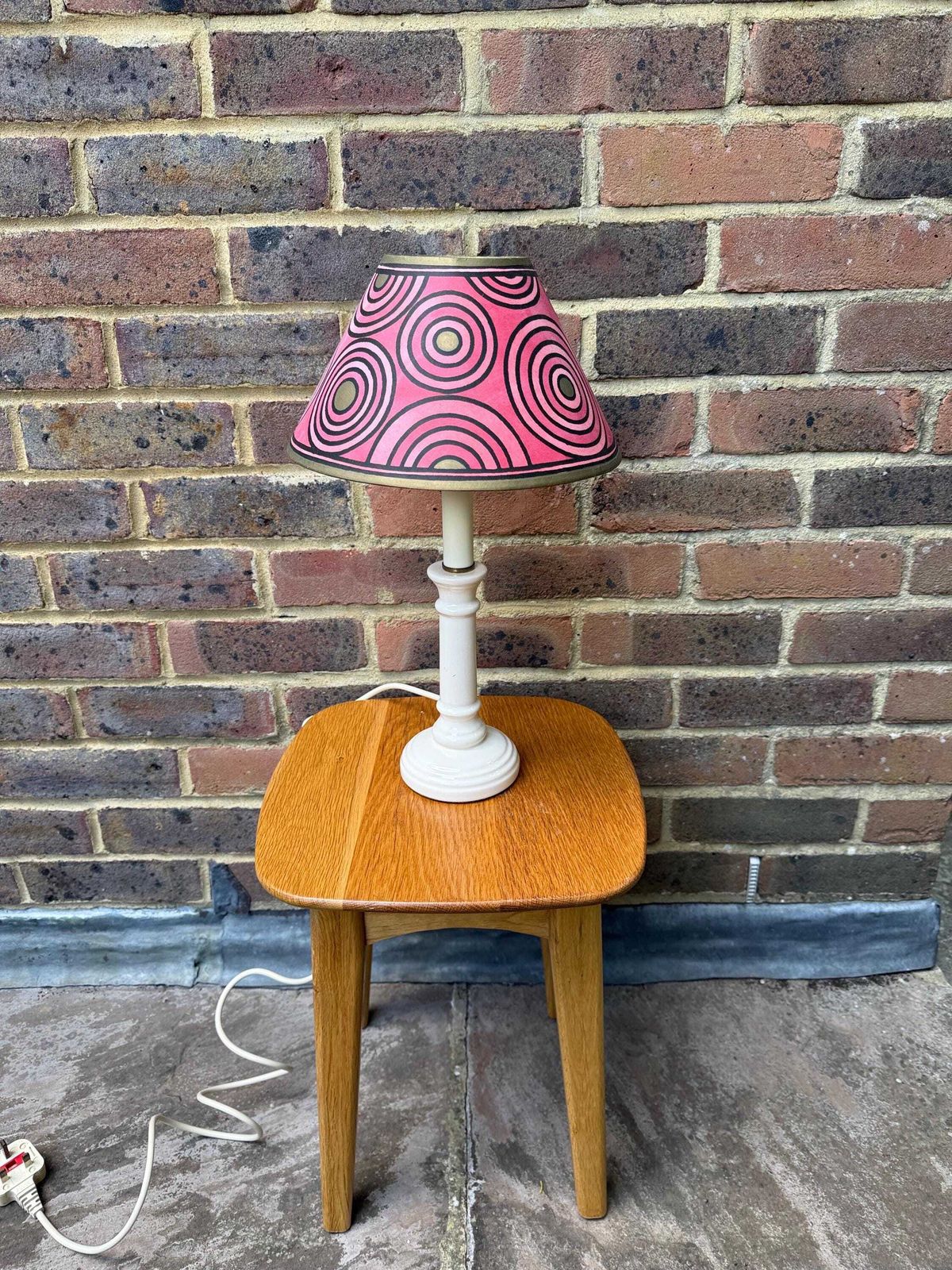 photo furniture Hand Painted Pink Canvas Lampshade   Cressida Bell Signed Retro Pop Art Concentric Circles 90s Bold Lighting Shade Boho Decor