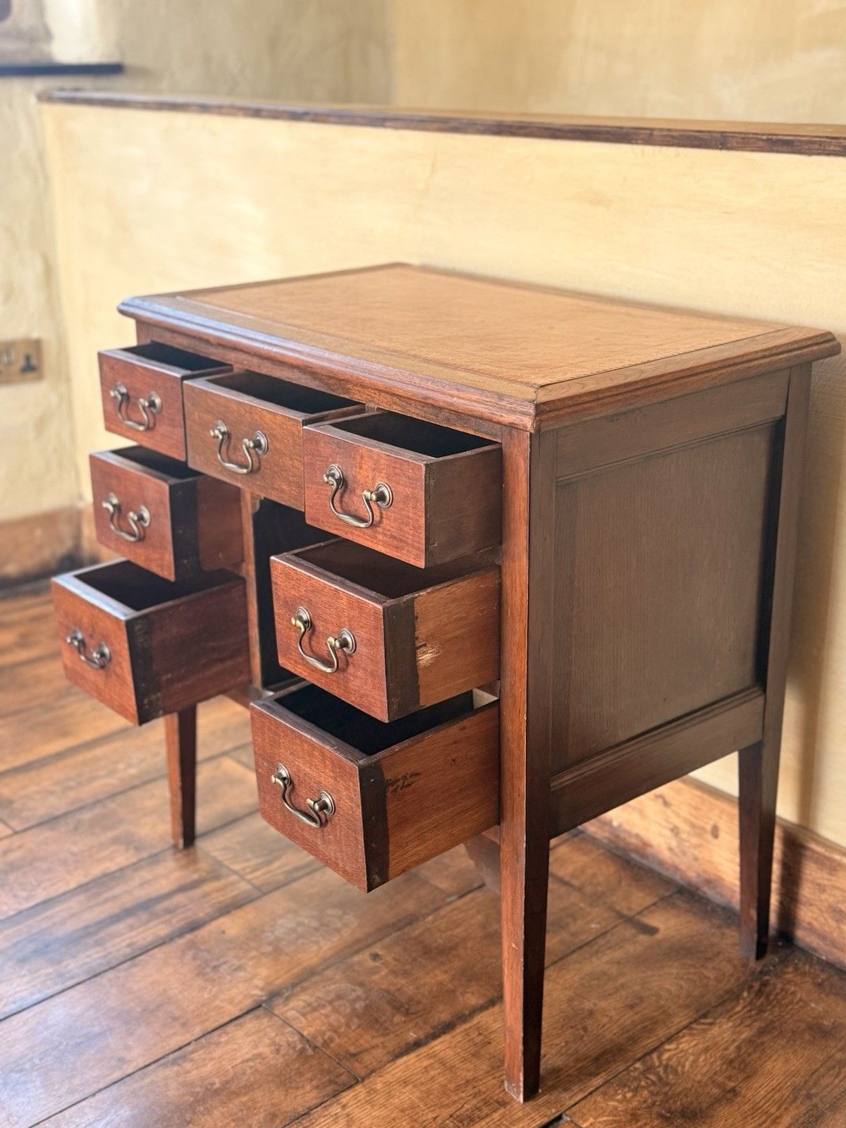 Original Antique Oak Rustic Small Georgian Period Office  Writers Desk photo vinterior