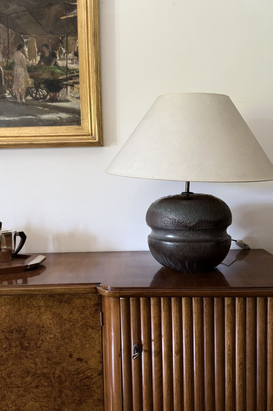 Mid Century Modern Brown Ceramic Lamp Base,  France 1960s photo furniture