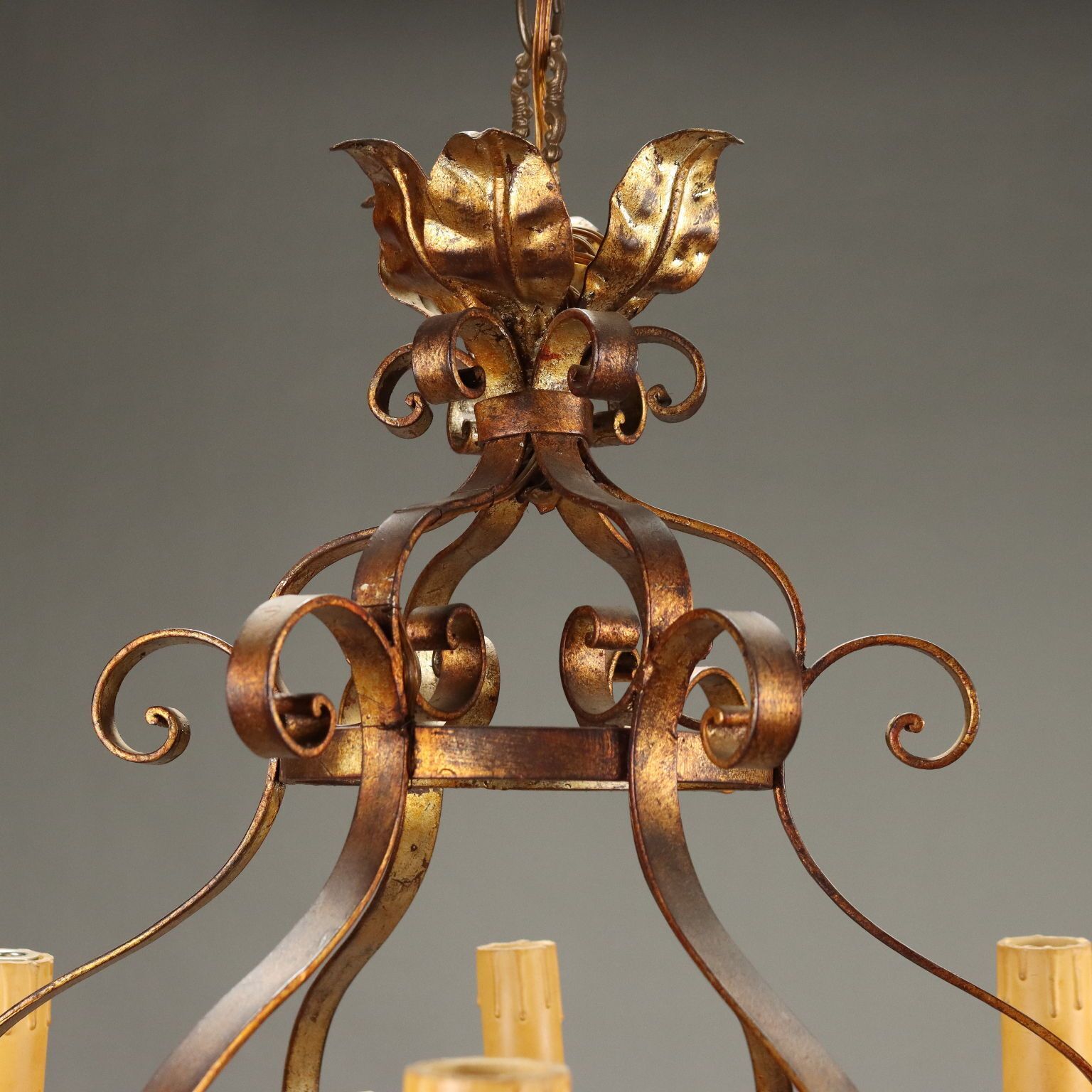 Antique Chandelier Gilded Iron Metal 12 Lights Italy XX Century photo buy