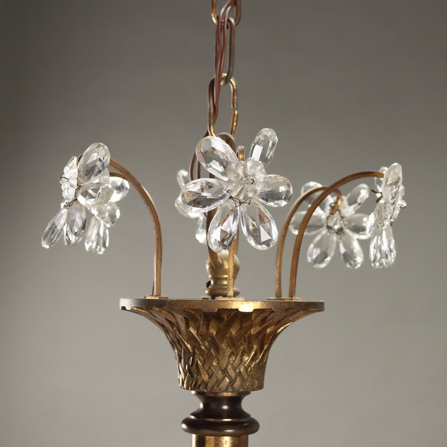Antique Chandelier Empire Style Glass Gilded Metal Italy XX Century photo for sale