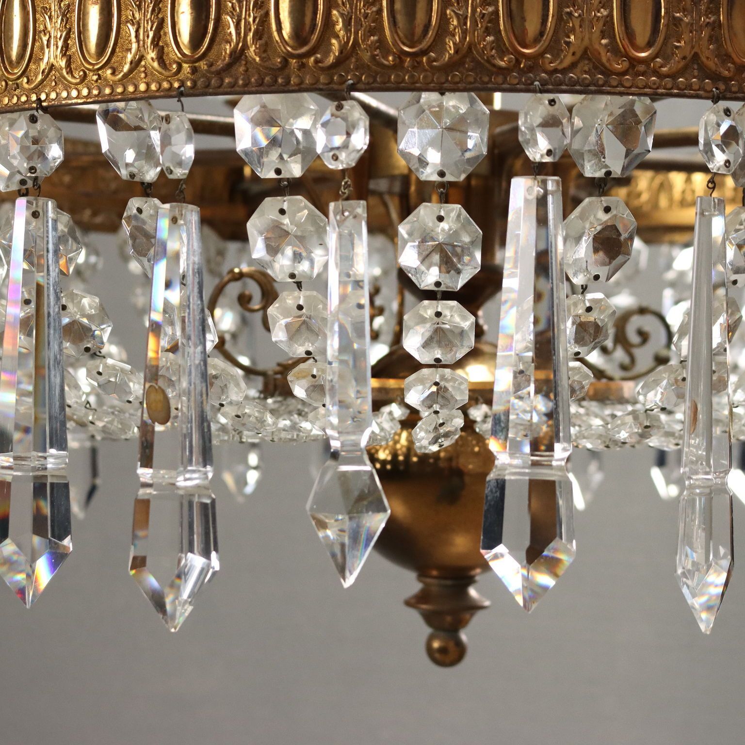 photo for sale Antique Chandelier Empire Style Glass Gilded Metal Italy XX Century