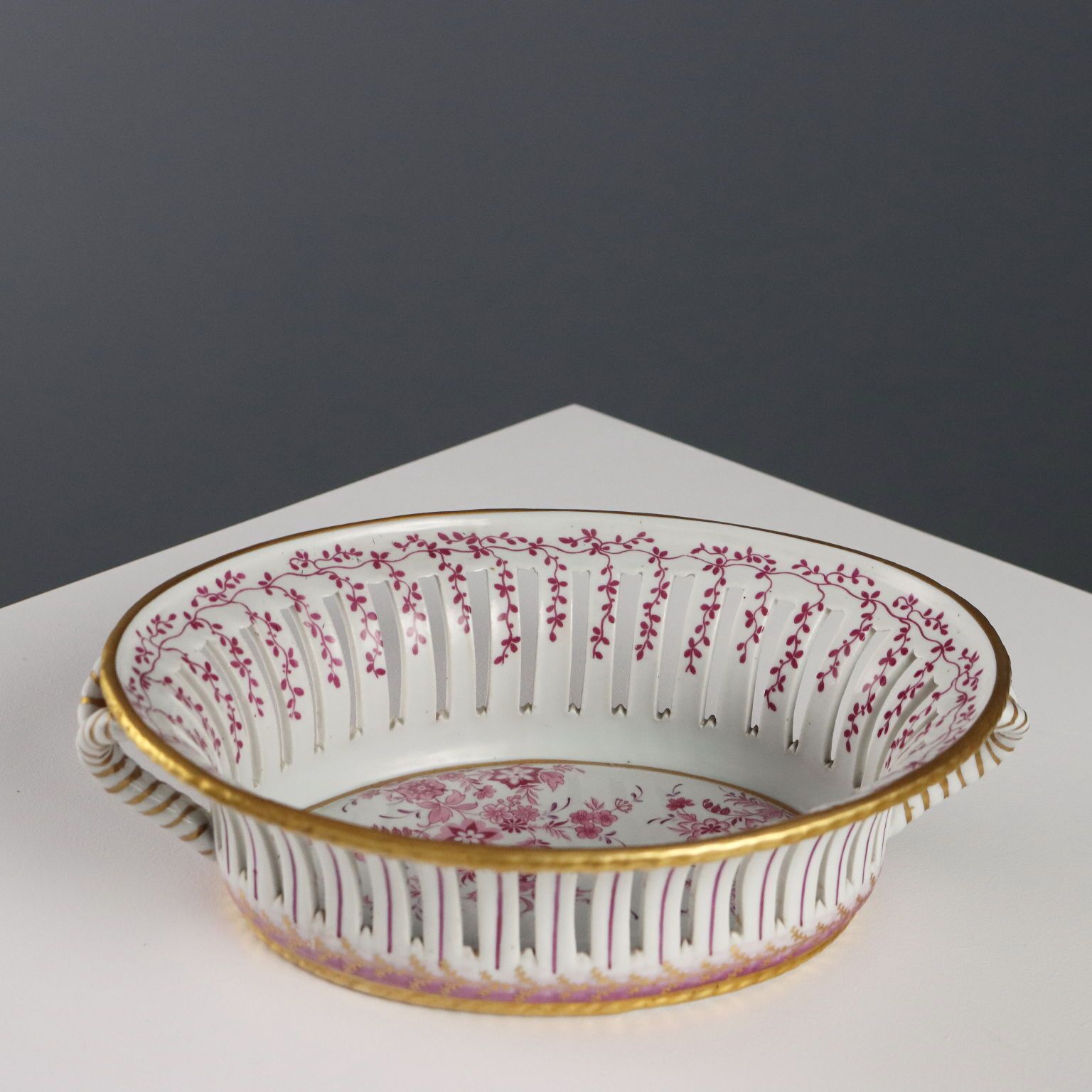 Antique Basket Coloured Limoges Porcelain France XX Century