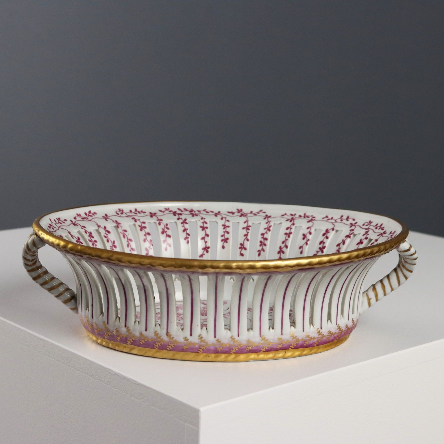 Antique Basket Coloured Limoges Porcelain France XX Century photo for sale