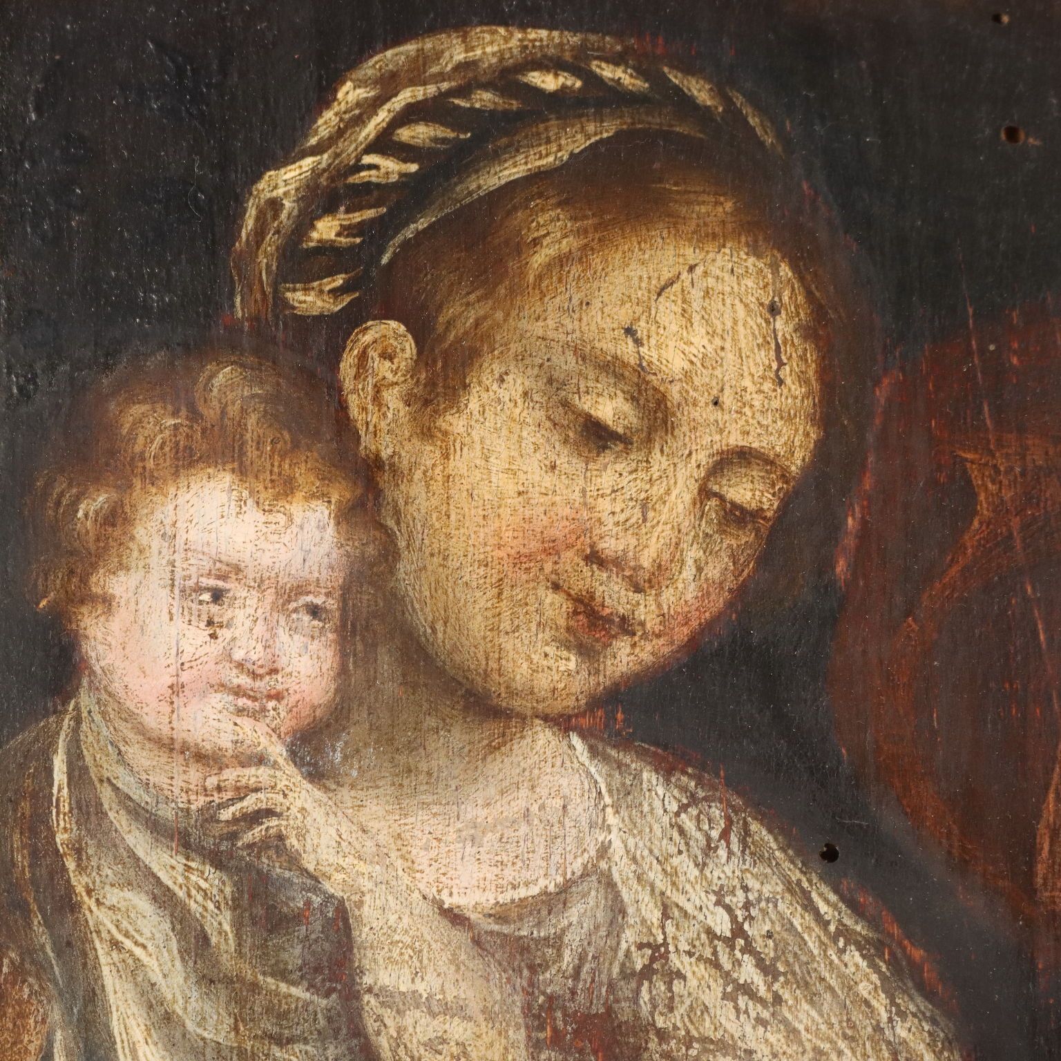 The Holy Family Antique Painting Oil On Panel XVI XVII Century photo Art