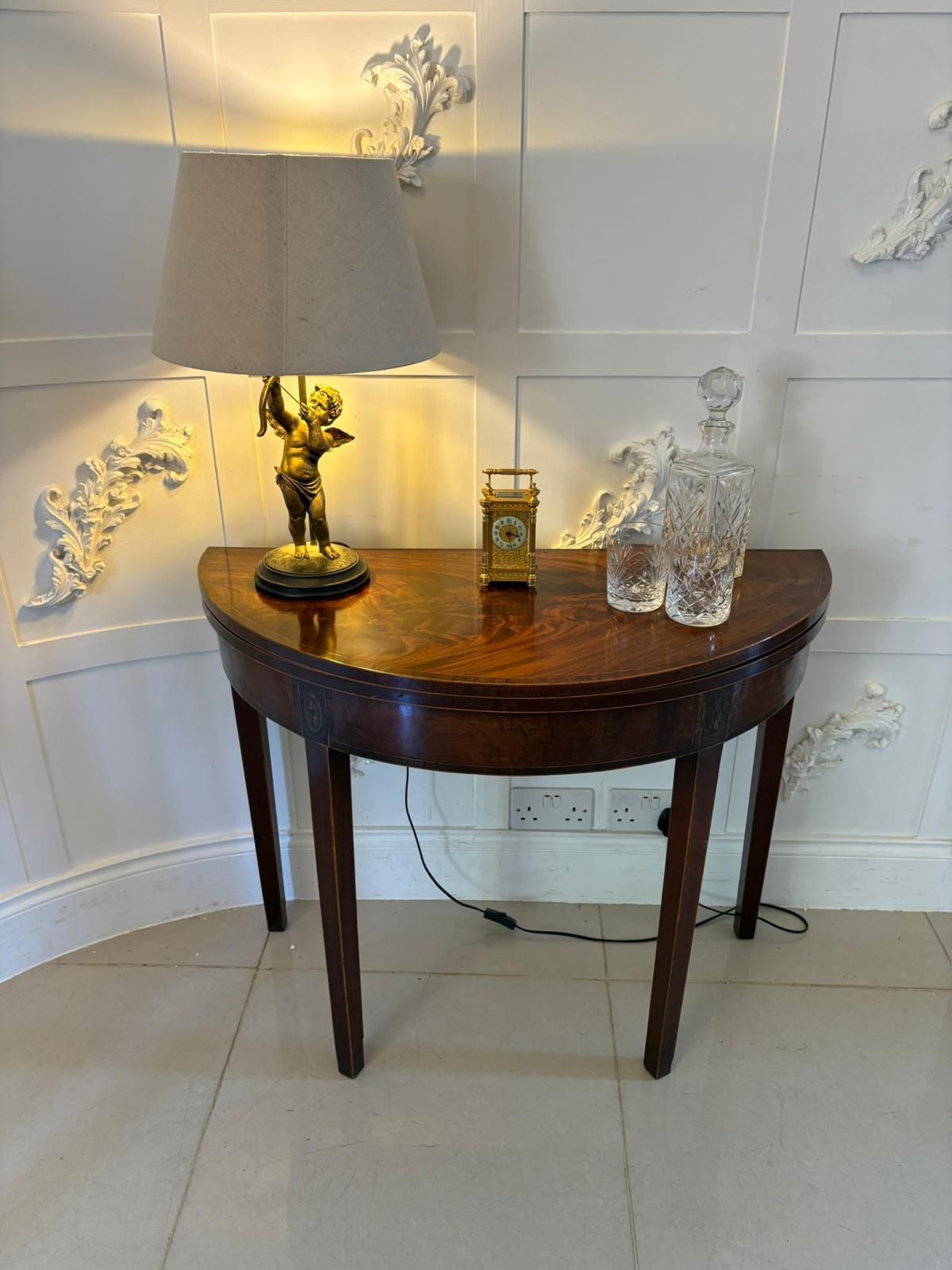 Antique 18th Century Quality Mahogany Inlaid Demi Lune Shaped Card Table photo for sale