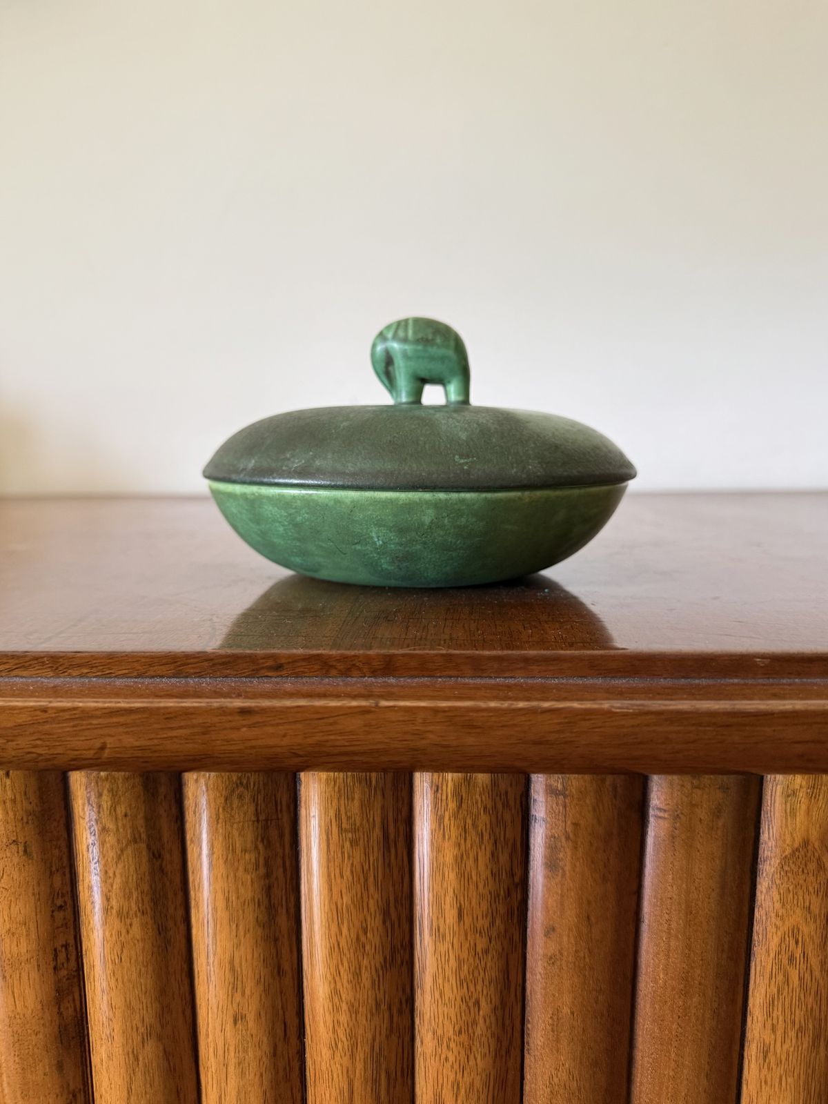 photo for sale Art Deco Green Ceramic Bowl / Vide Poche, Angelo Biancini, Società Ceramica Italiana, Laveno Italy 1930s