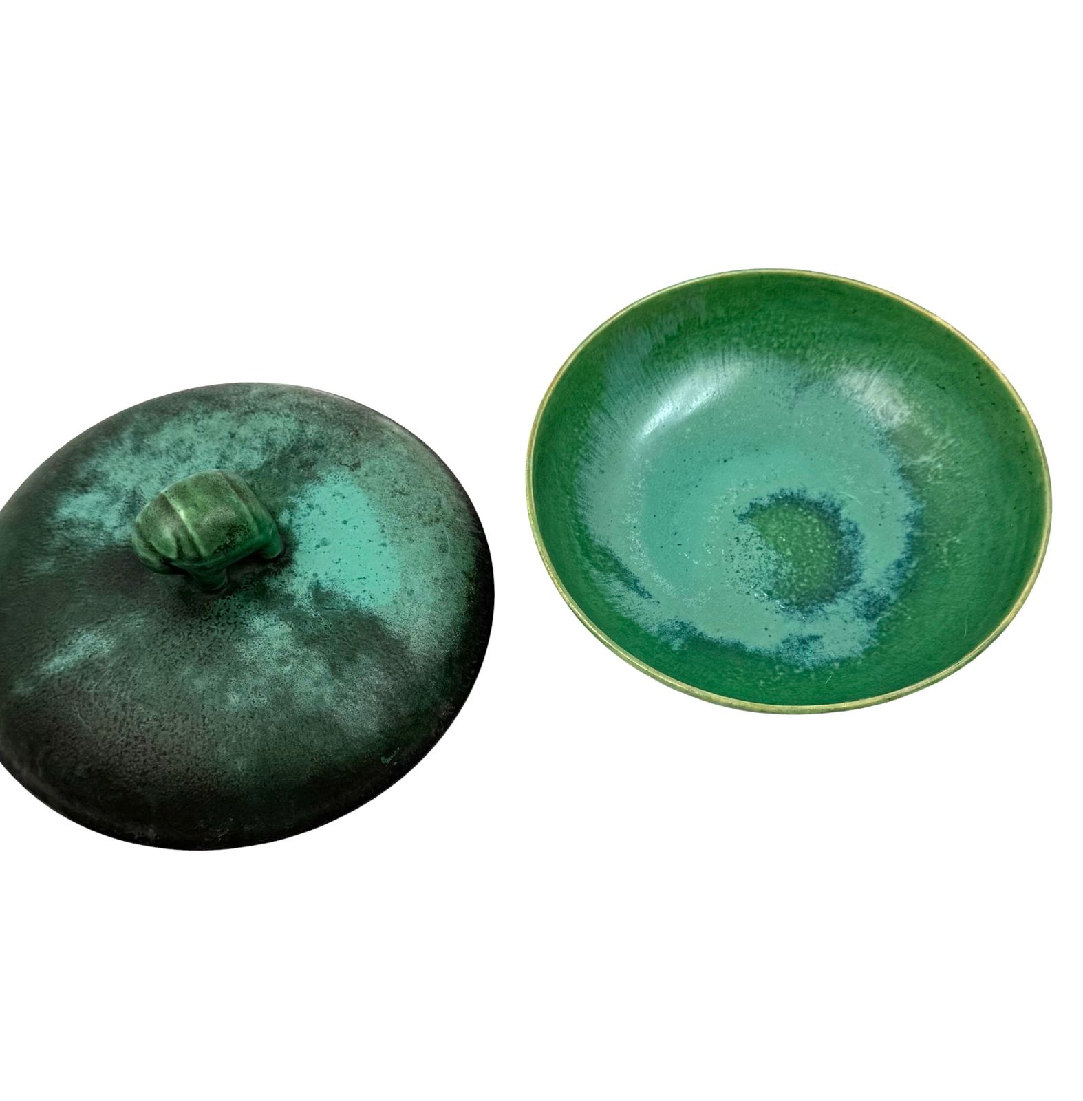 photo buy Art Deco Green Ceramic Bowl / Vide Poche, Angelo Biancini, Società Ceramica Italiana, Laveno Italy 1930s
