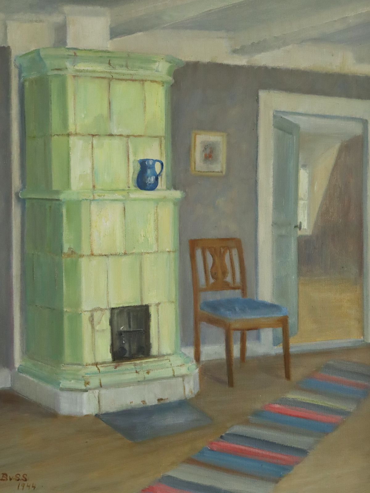Interior With Green Stove Oil Painting photo buy