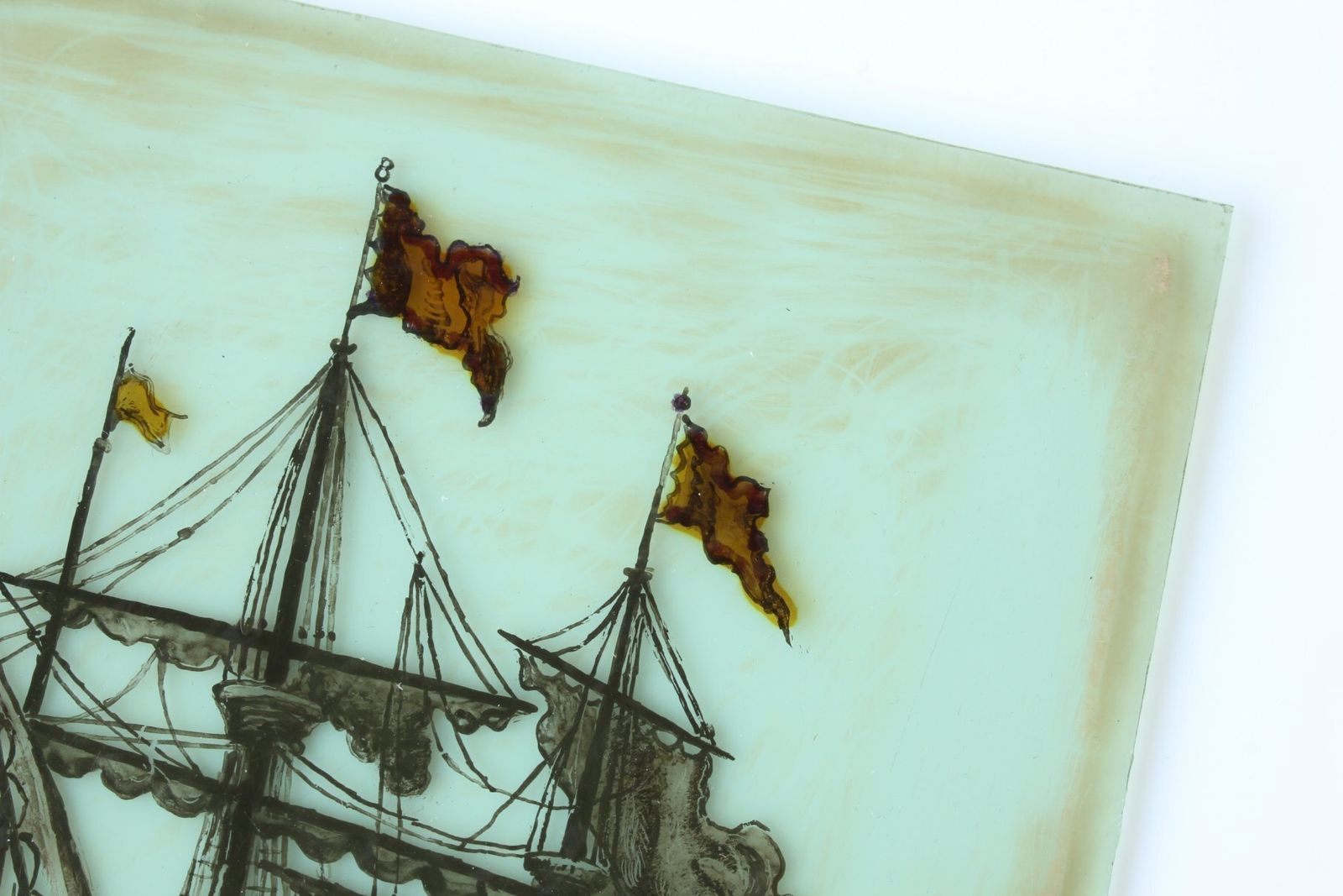 Stained Glass Window. Galleon Sailing Ship Nautical Panel. 17th Century. photo for sale