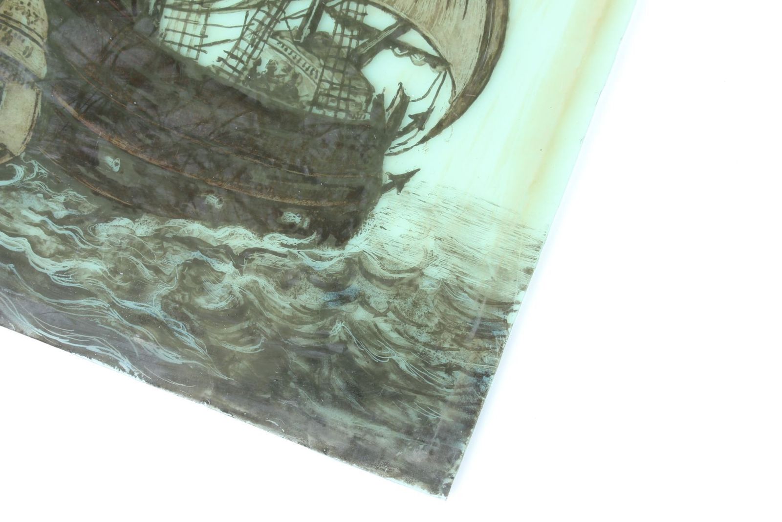 Stained Glass Window. Galleon Sailing Ship Nautical Panel. 17th Century. photo vintage