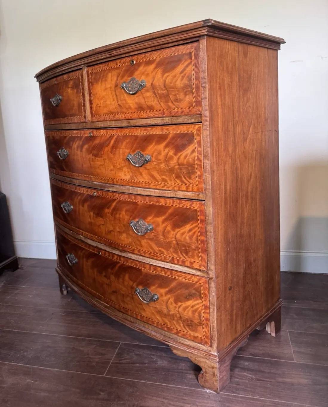 19th Century Mahogany And Inlaid Bow Fronted Chest Of Drawers photo 595.0