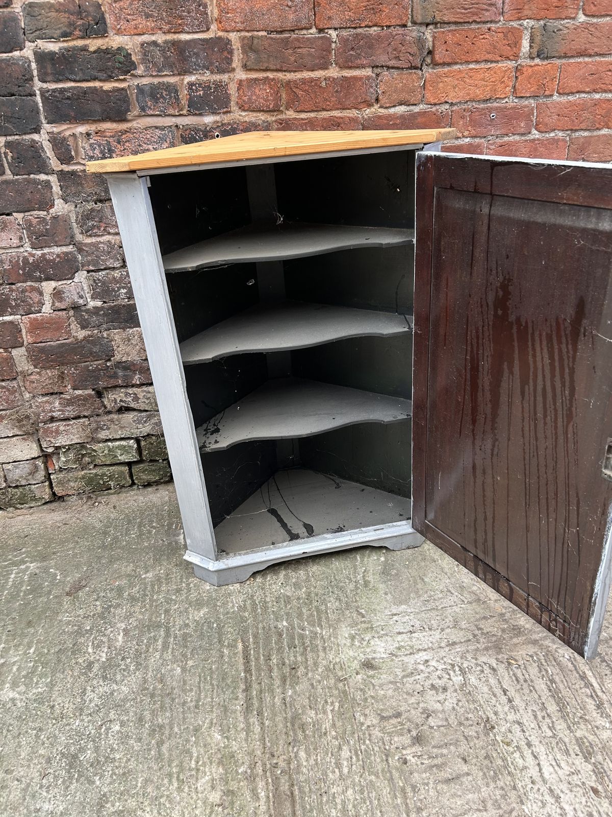 Furniture Pine Corner Cupboard Grey Painted photo