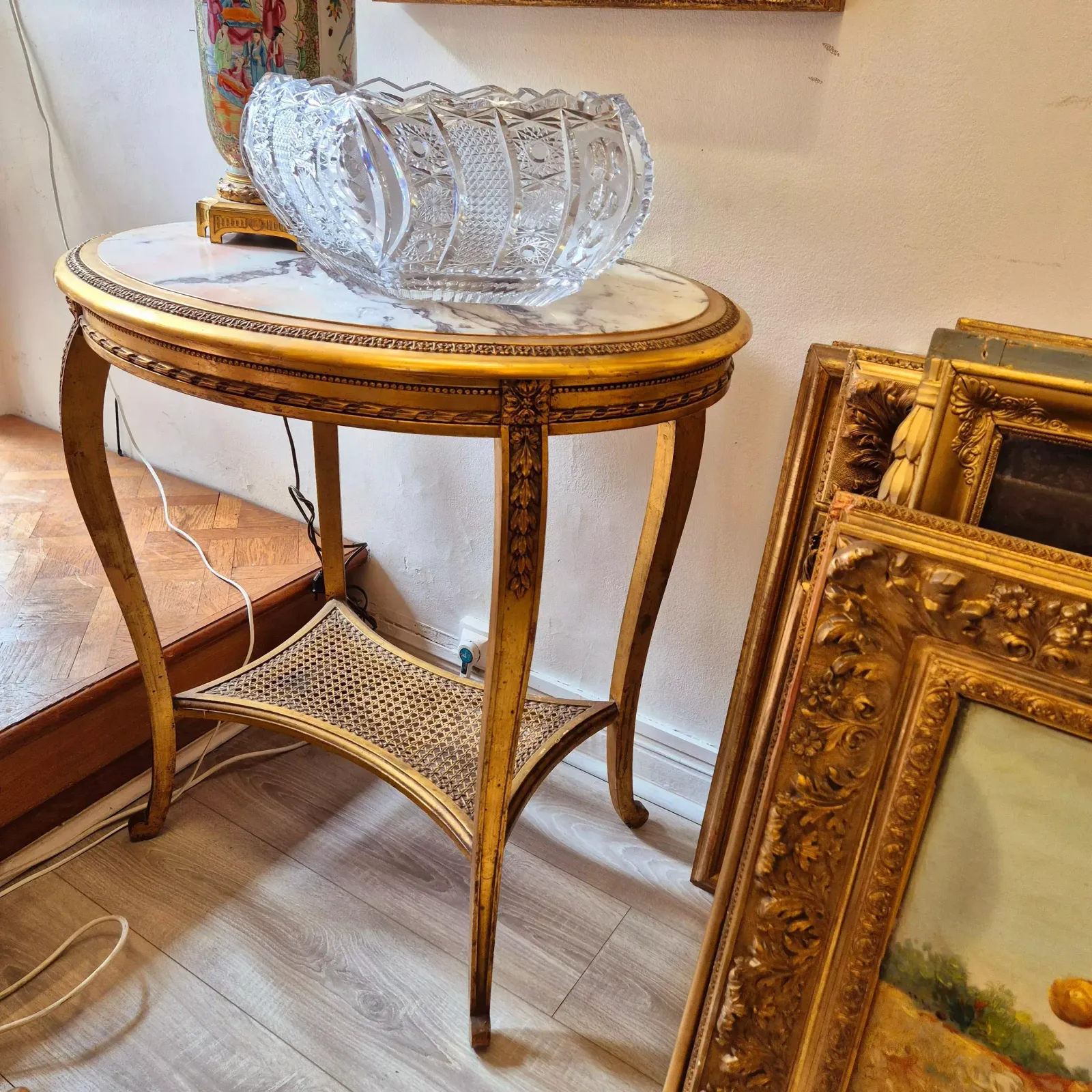 Oval Table In Gilded And Carved Wood, 19th Century