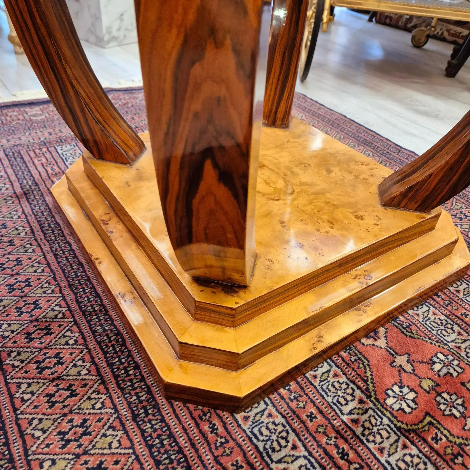 Art Deco Style Pedestal Table With Wooden Marquetry, Circa 1980 photo vinterior