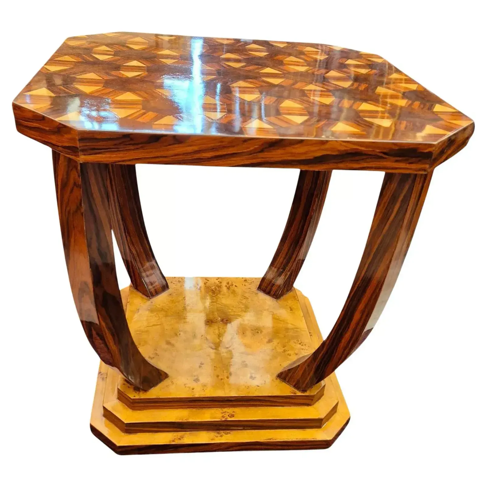 Art Deco Style Pedestal Table With Wooden Marquetry, Circa 1980 photo buy