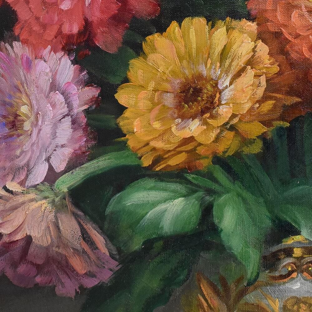 Beautiful Flower Paintings, Irises And Gerberas, Oil On Canvas, Julien Stappers, XX Century. photo vintage
