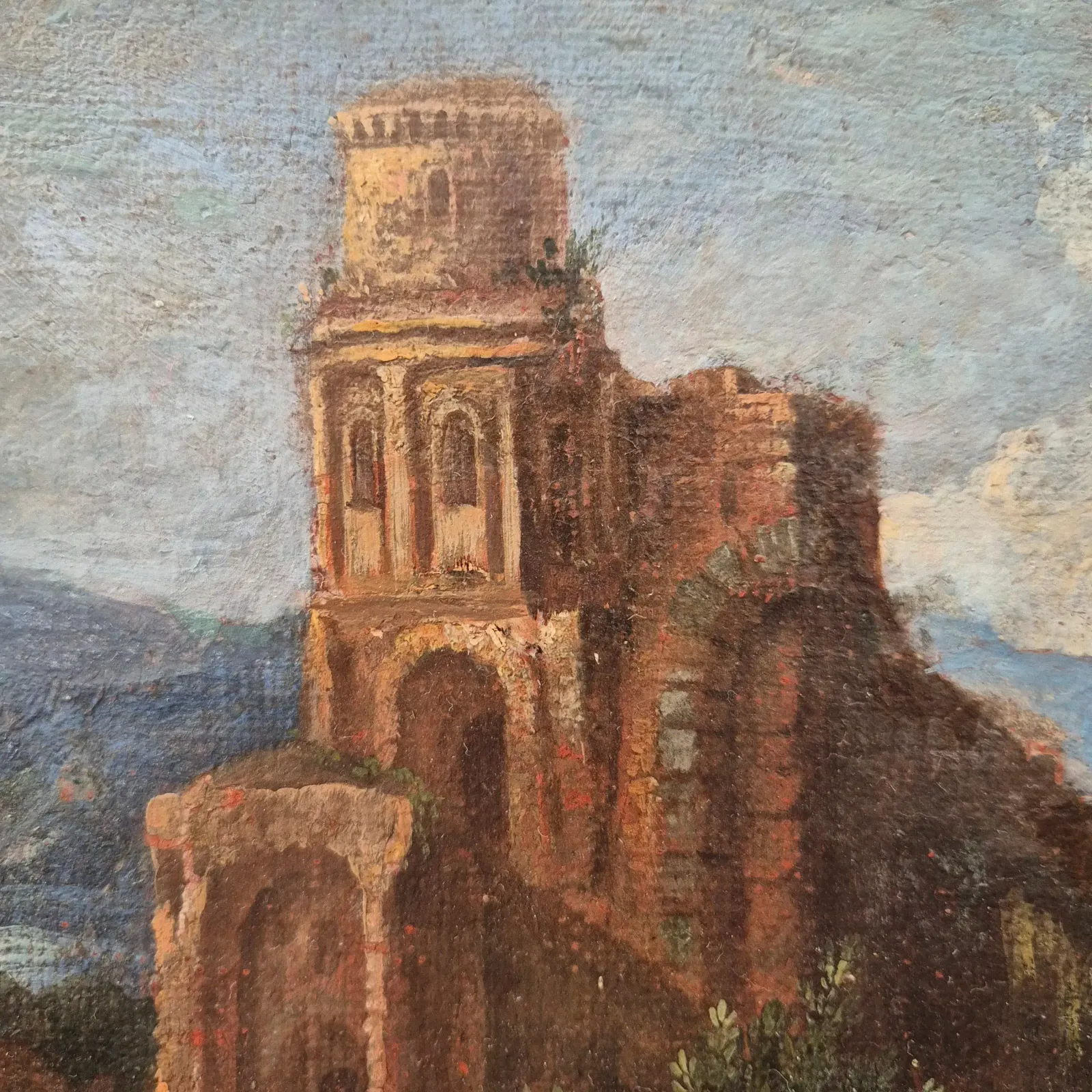 Italian Landscape With Ruins, Oil On Canvas, 19th Century photo Art