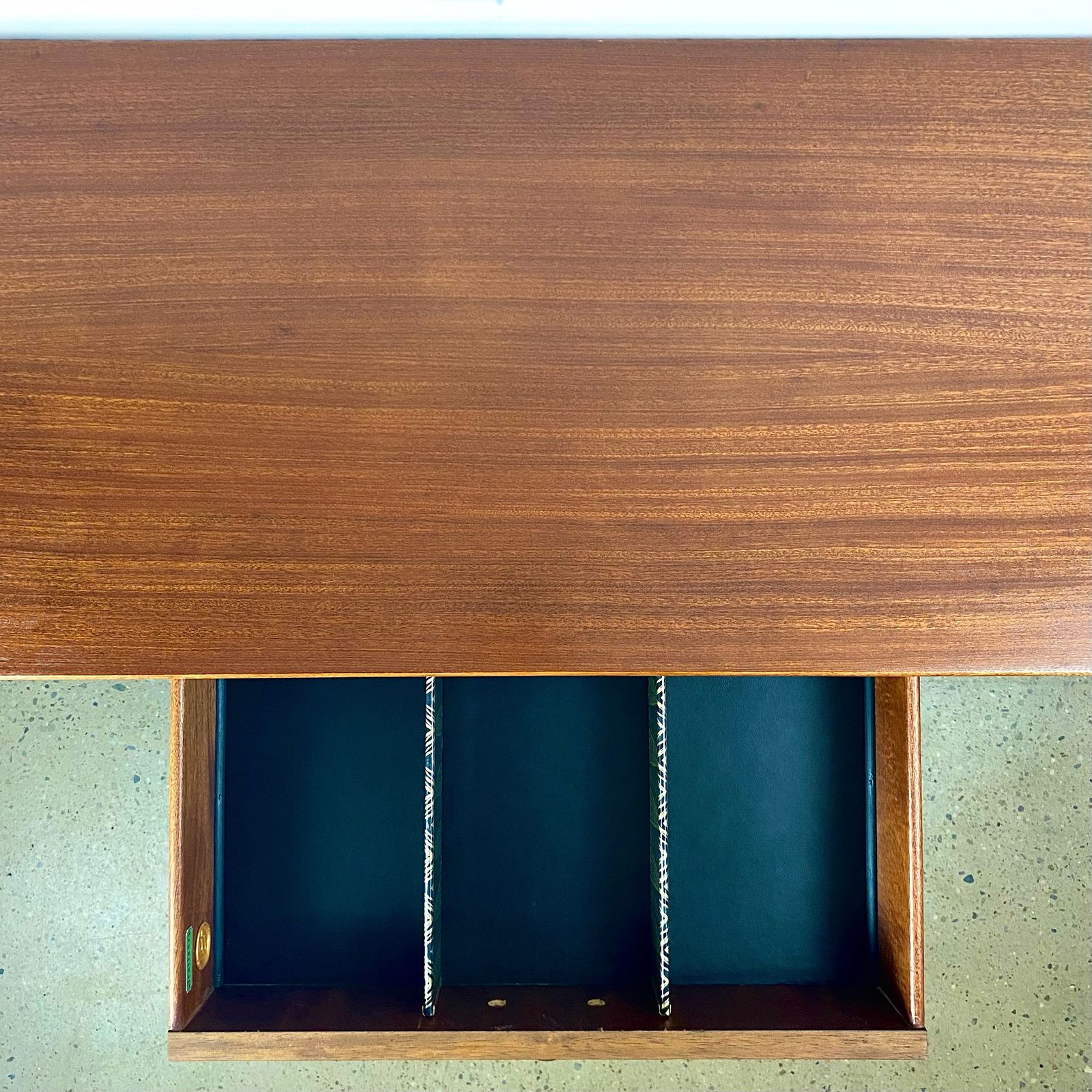1895.0 Mid Century Sideboard By Jentique In Teak Rosewood Tola With Black And Gold Chevron Design And Light photo