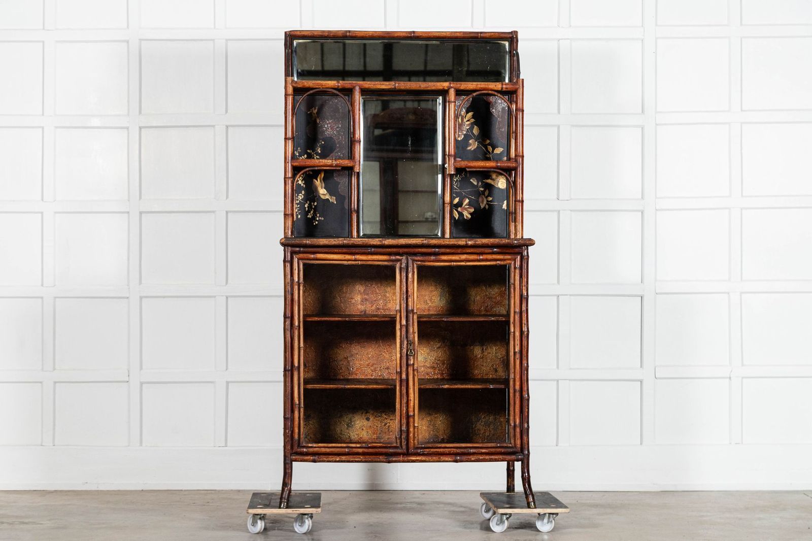19thc English Bamboo & Lacquered Chinoiserie Cabinet