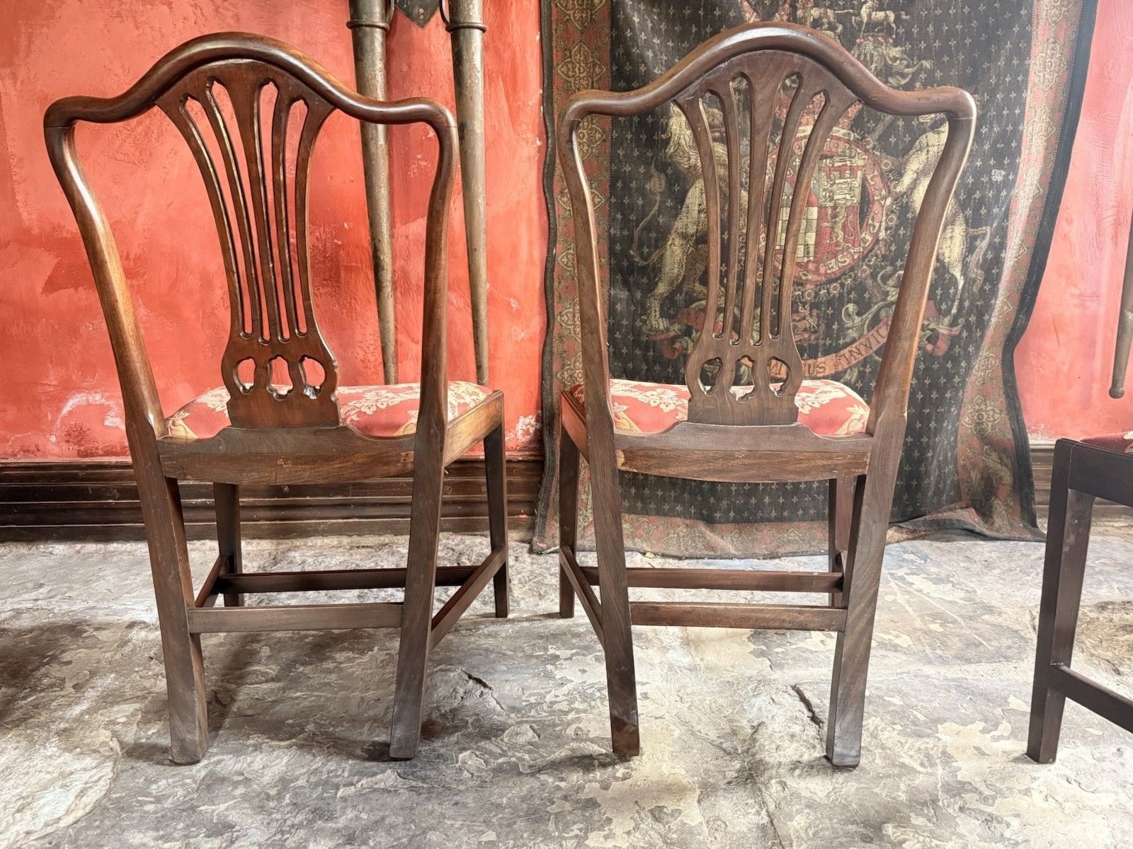 Furniture Set Of  Six Antique  Georgian Mahogany Drop In  Hepplewhite Dining Chairs C1800s photo