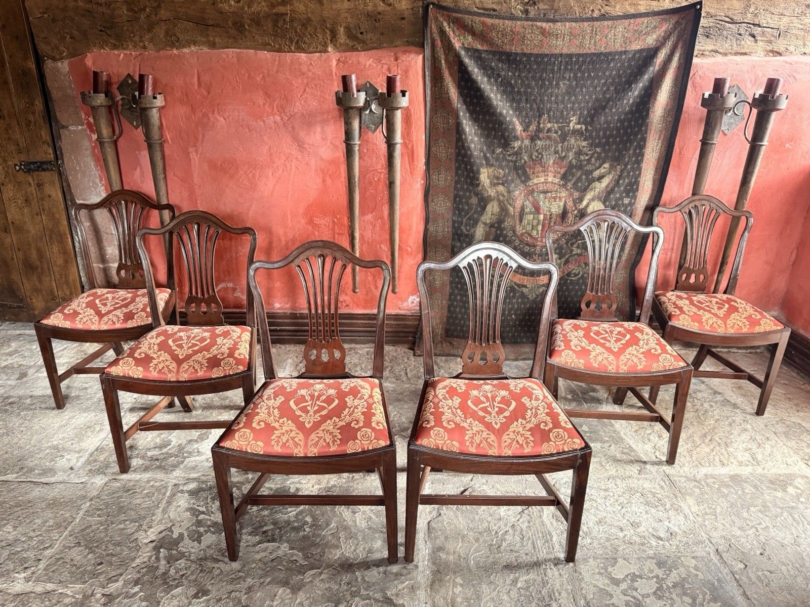 photo buy Set Of  Six Antique  Georgian Mahogany Drop In  Hepplewhite Dining Chairs C1800s