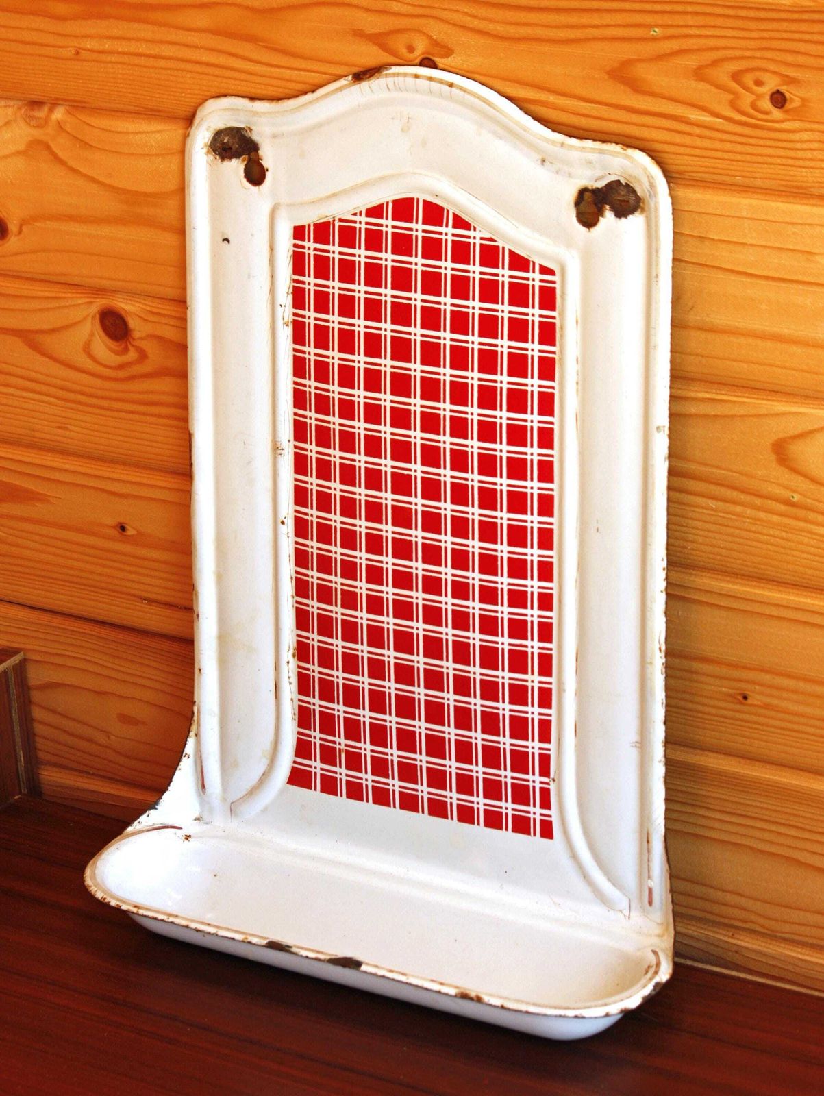 Vintage French Enamel Kitchen Rack   50cm Red Enamel Kitchen Utensil Holder Drip Tray Kitchen Rail Off The Wall Clocks