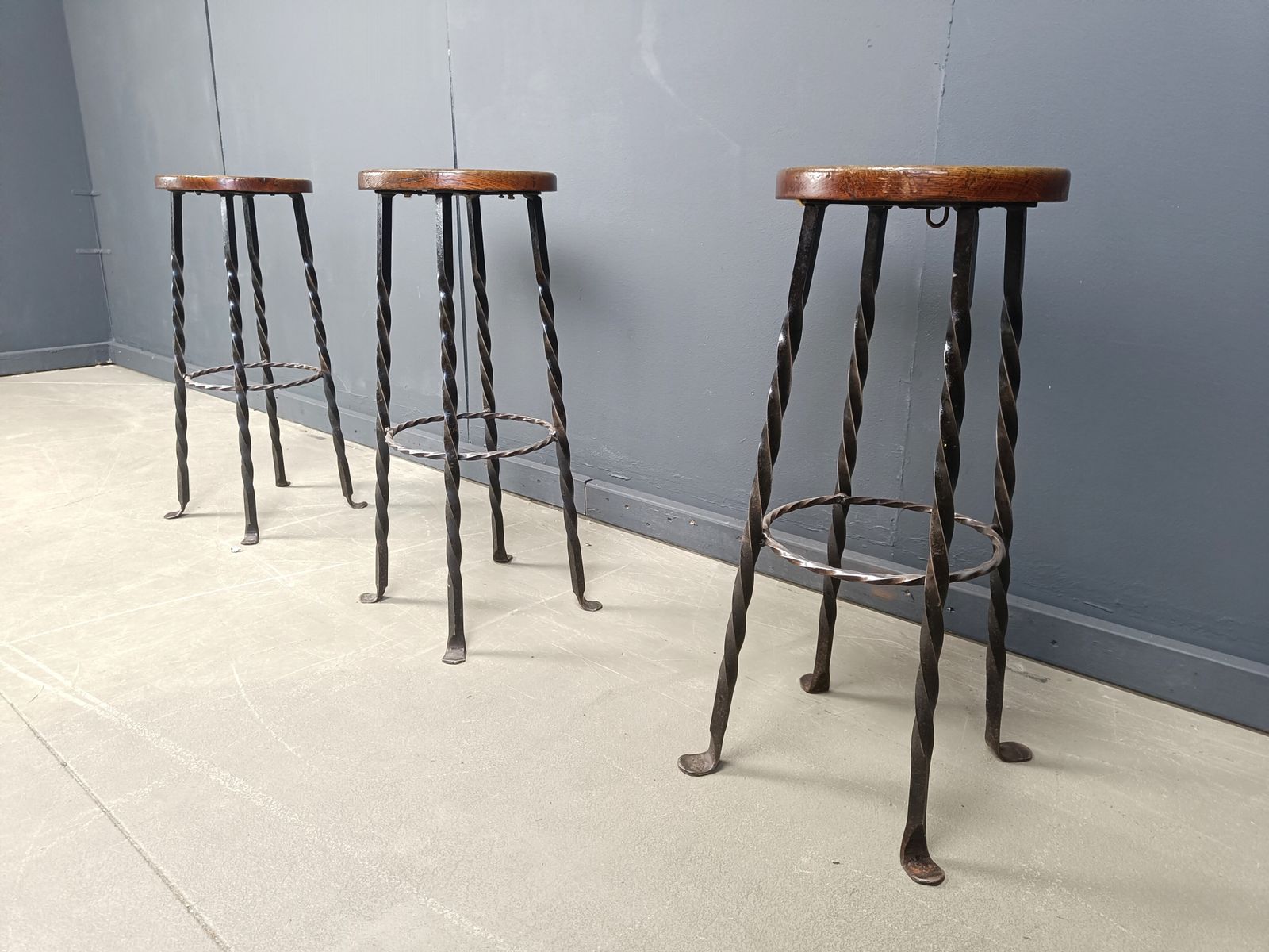 Vintage French Wrought Iron Bar Stools, 1960s   Set Of 3 photo buy