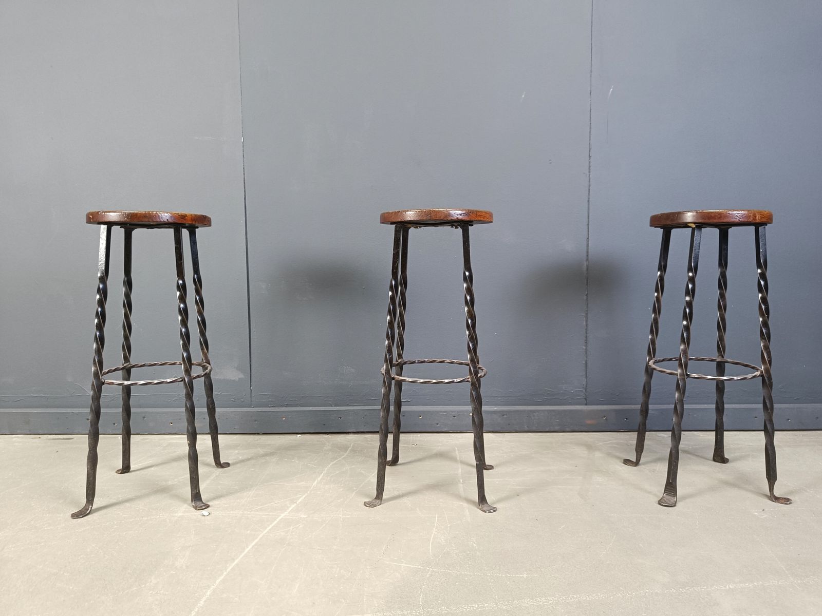 Vintage French Wrought Iron Bar Stools, 1960s   Set Of 3 photo vintage
