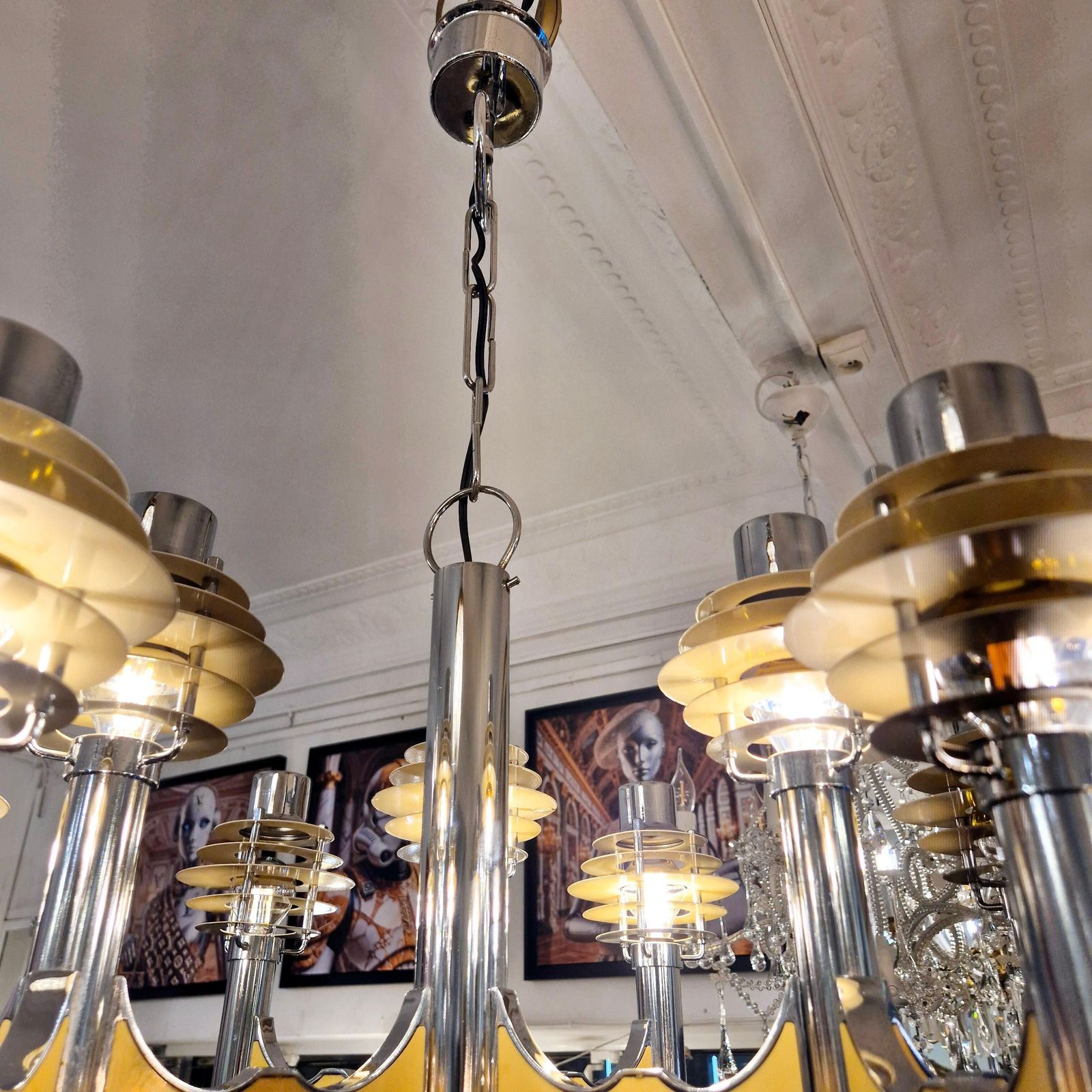 Space Age Chromed Metal Chandelier By Gaetano Sciolari, Mid 20th Century photo buy