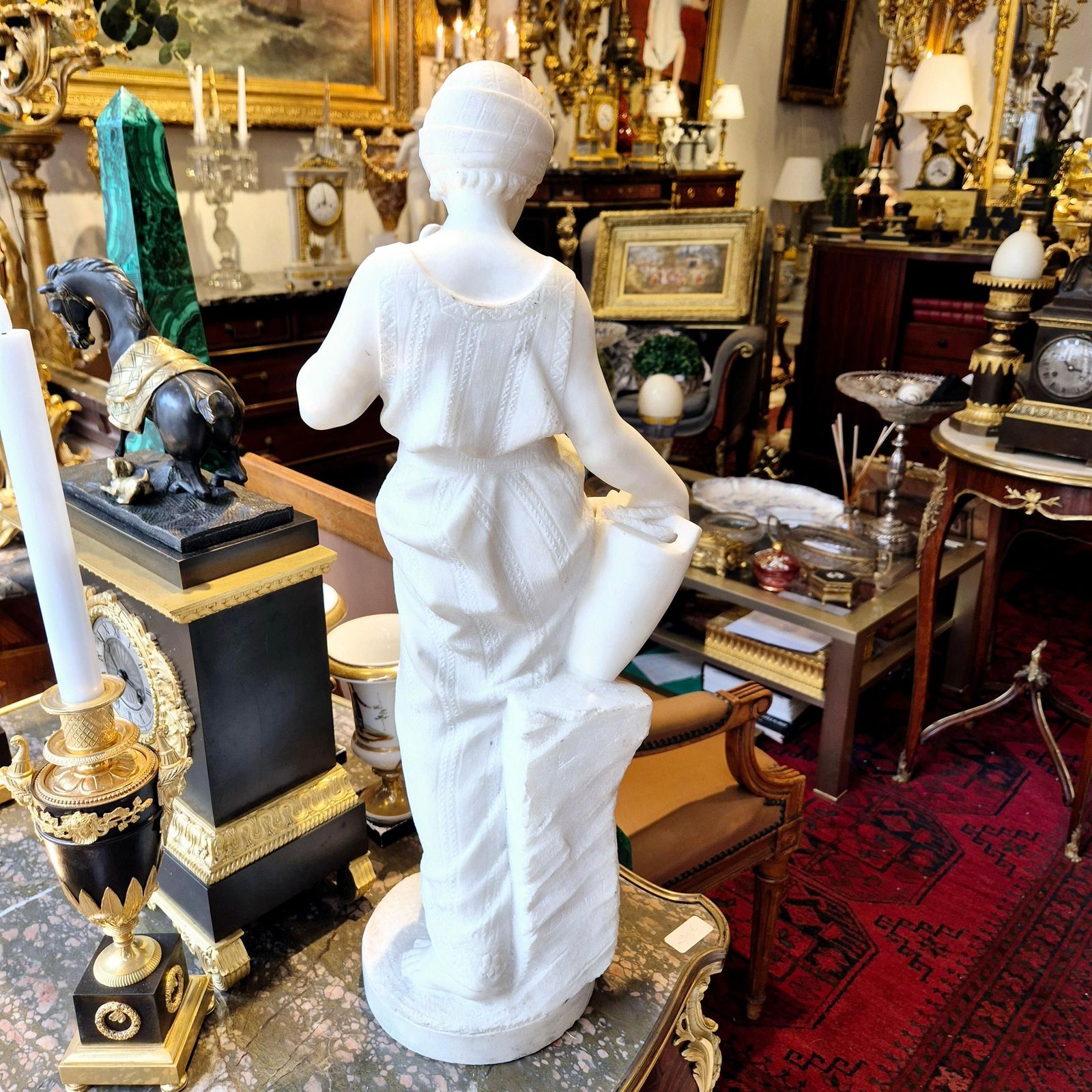 photo furniture Young Woman With Jug, Carrara Marble, Signed Bonnal, Early 20th Century