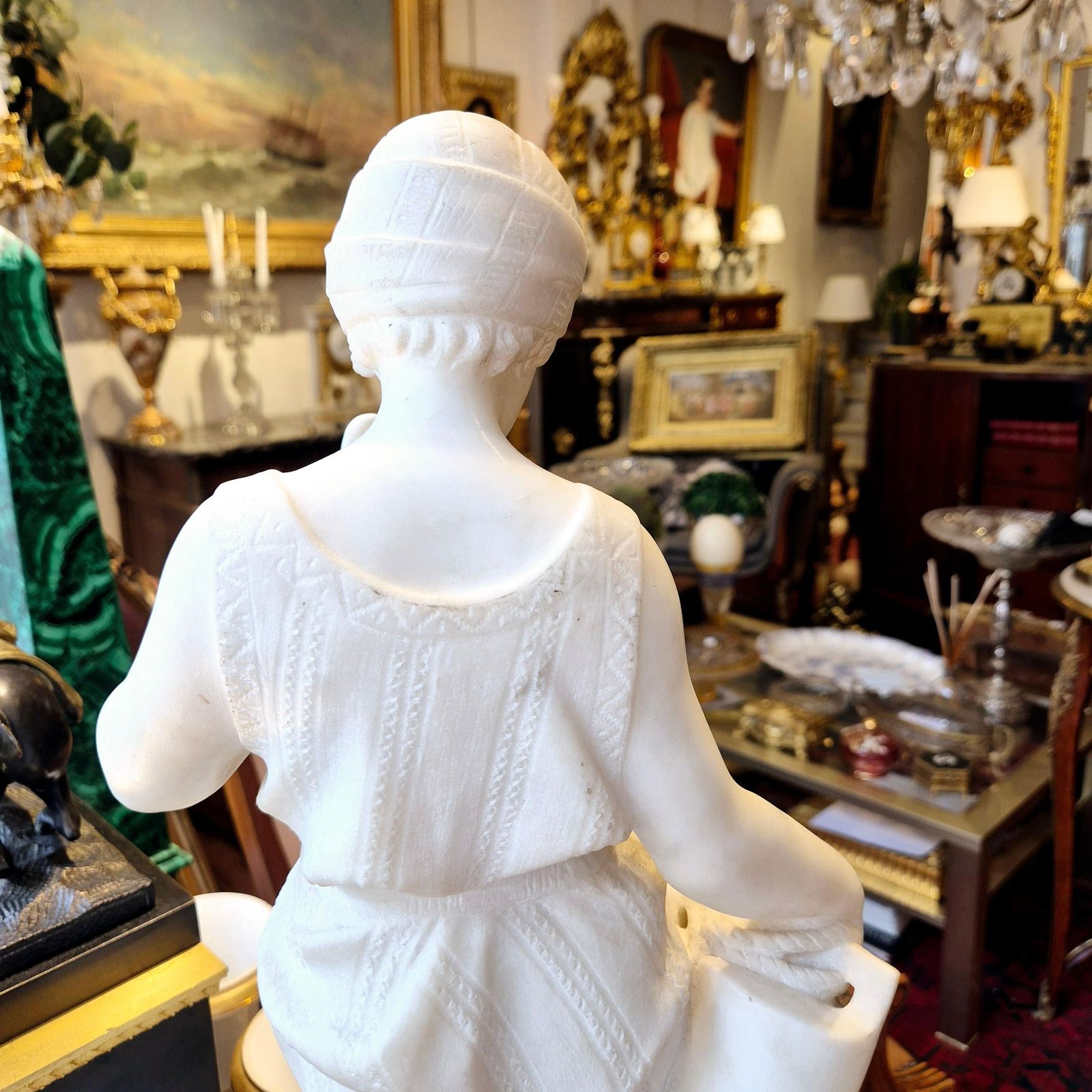 3448.0 Young Woman With Jug, Carrara Marble, Signed Bonnal, Early 20th Century photo