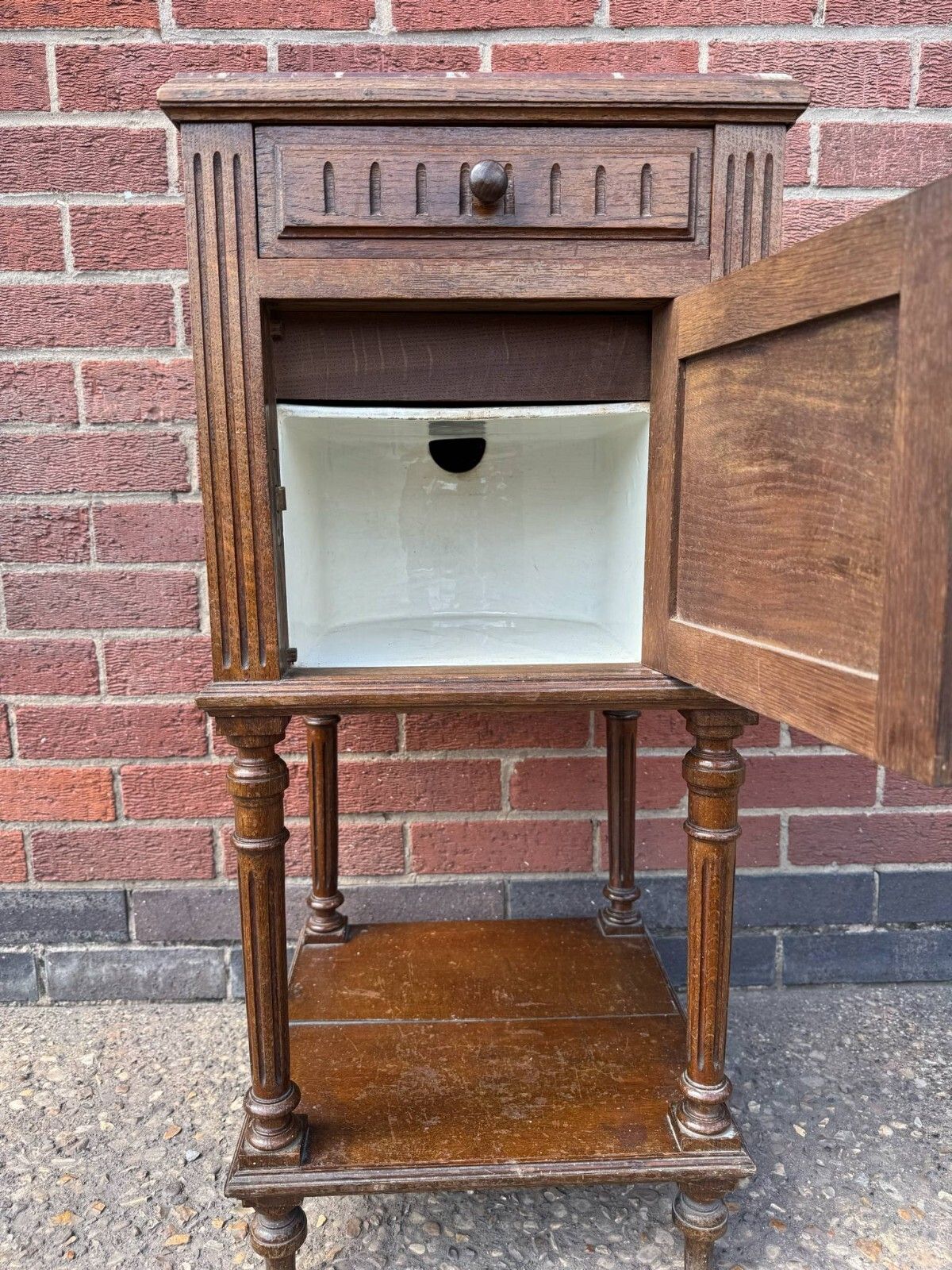French Louis XV Oak Night Stand/Bedside Cabinet With Marble Top photo furniture