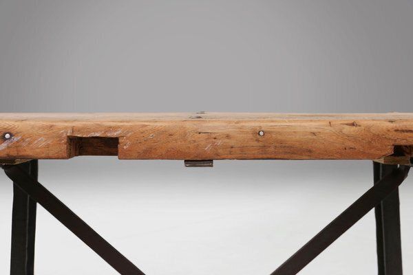Industrial Bistro Table With Cast Iron Legs And Wooden Top, Belgium, 1920s photo furniture