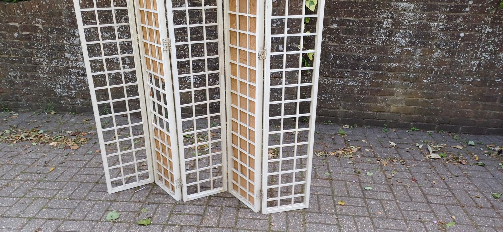 Vintage Mid Century Folding Room Divider Privacy Screen 5 Panel White Lattice Frame Shabby Chic Partition – Retro Folding Free Hand Delivery photo vintage