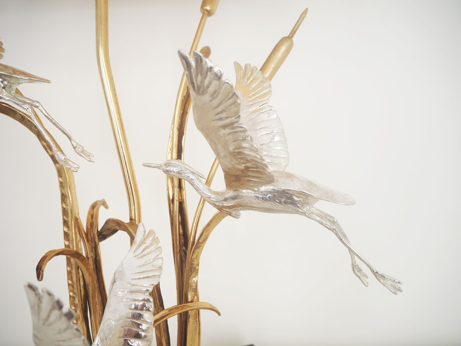 Lanciotto Galeotti Mid Century Heron Table Lamp In Gilded & Silvered Brass, Italy, 1970s photo for sale