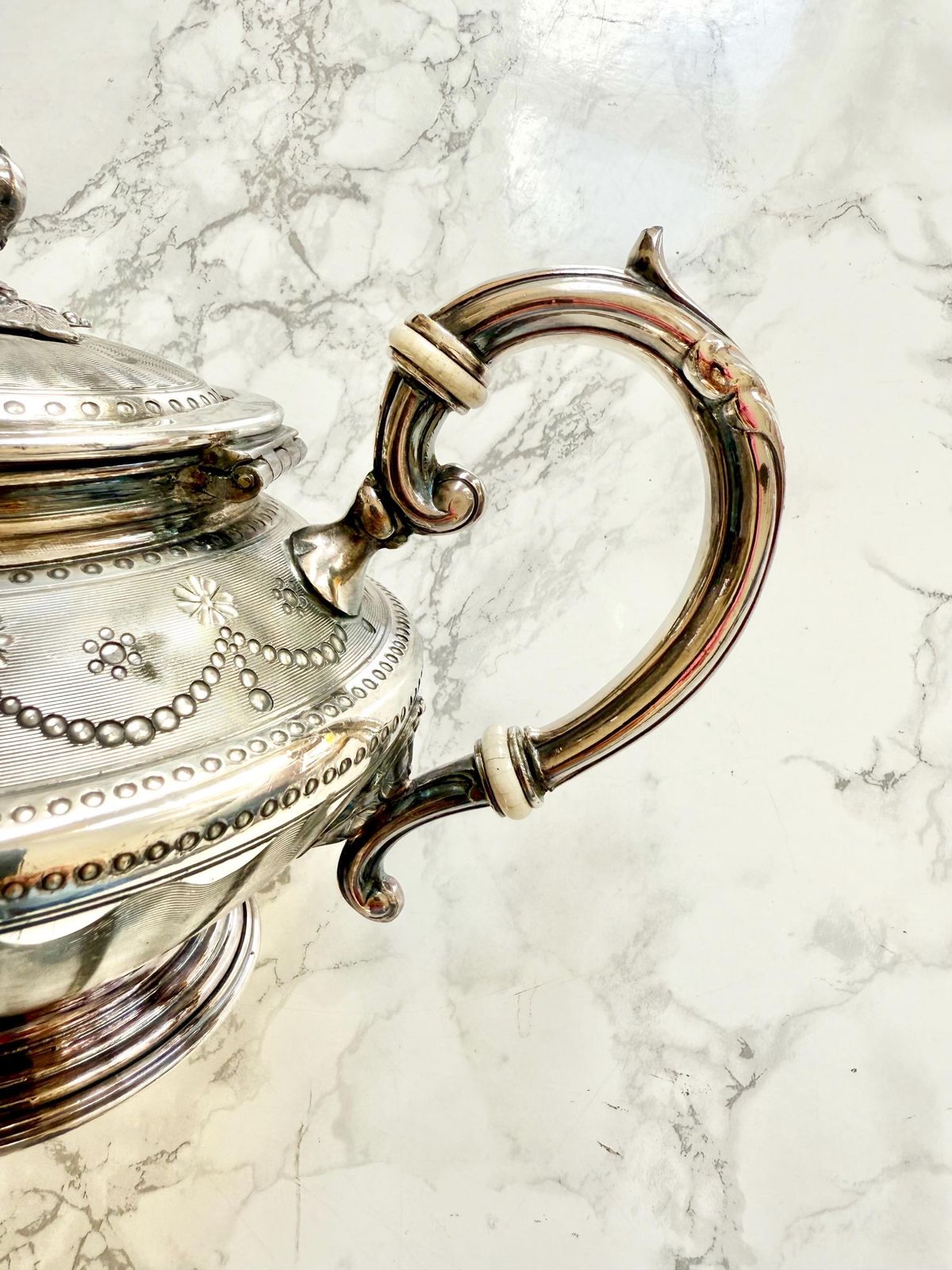 Antique French Edwardian Silver Plated Teapot Fine Etched And Embossed Decor Circa 1900 photo Home Decor