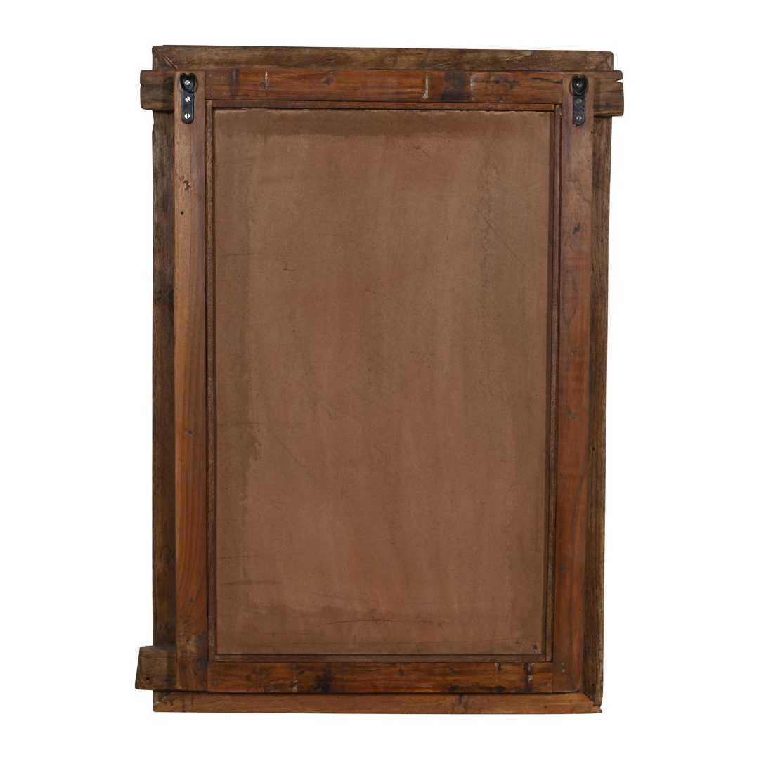 Antique Walnut Brown Indian Teak Shutter Mirror – Carved 19th Century Window Frame photo Home Decor