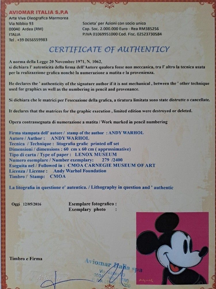 1980er Andy Warhol Signierte Limitierte Lithographie Mickey Mouse photo furniture