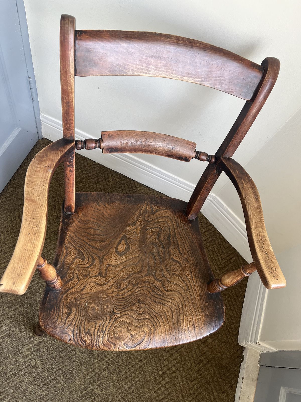 Victorian Oxford Windsor Scroll Back Farmhouse Elbow Arm Chair, 1800s photo vinterior