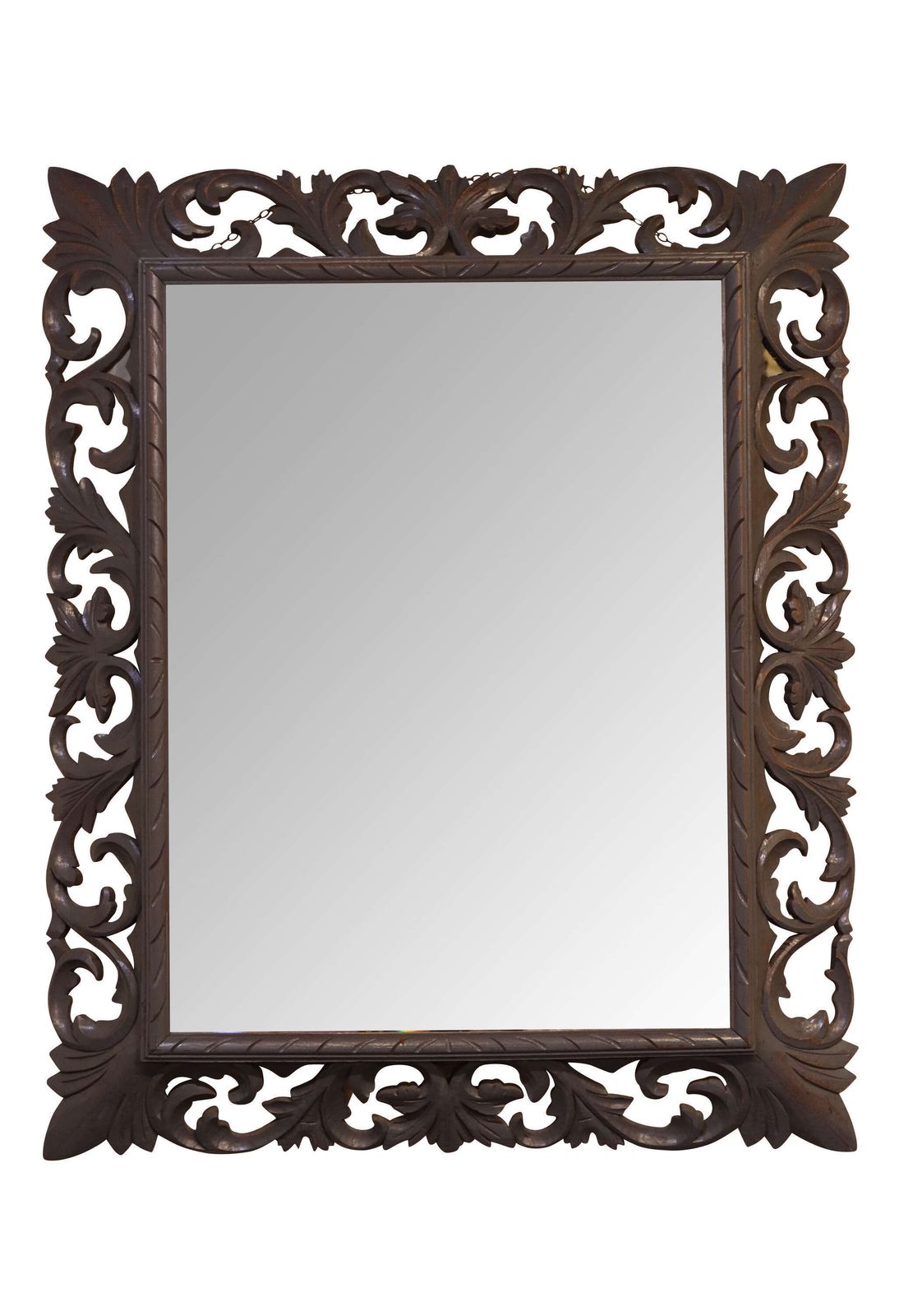 Large 19th Century Mirror In Carved And Painted Wooden Frame