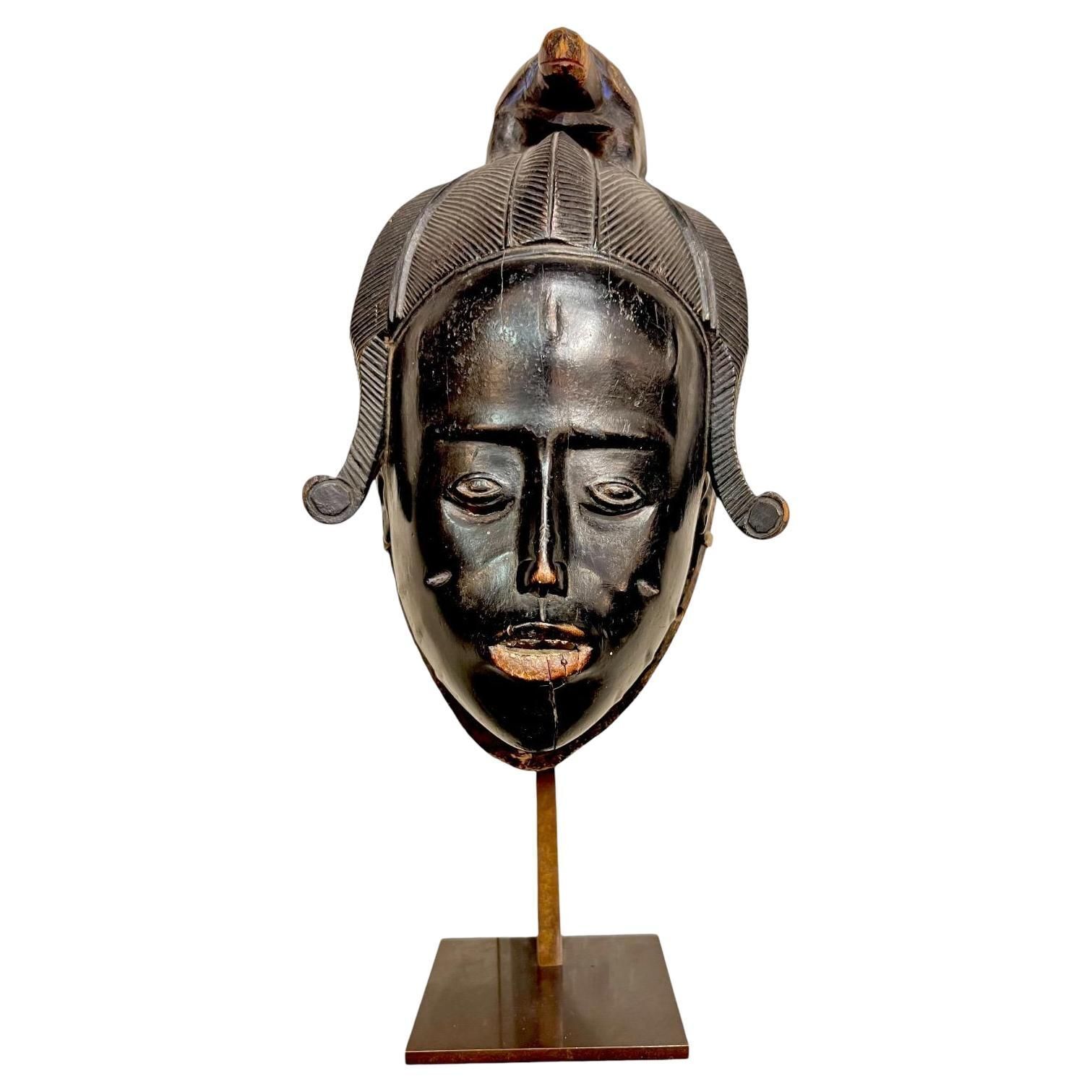 Ndoma Baule Portrait Mask, Ivory Coast, Wood, Lacquered Patina, Circa 1930