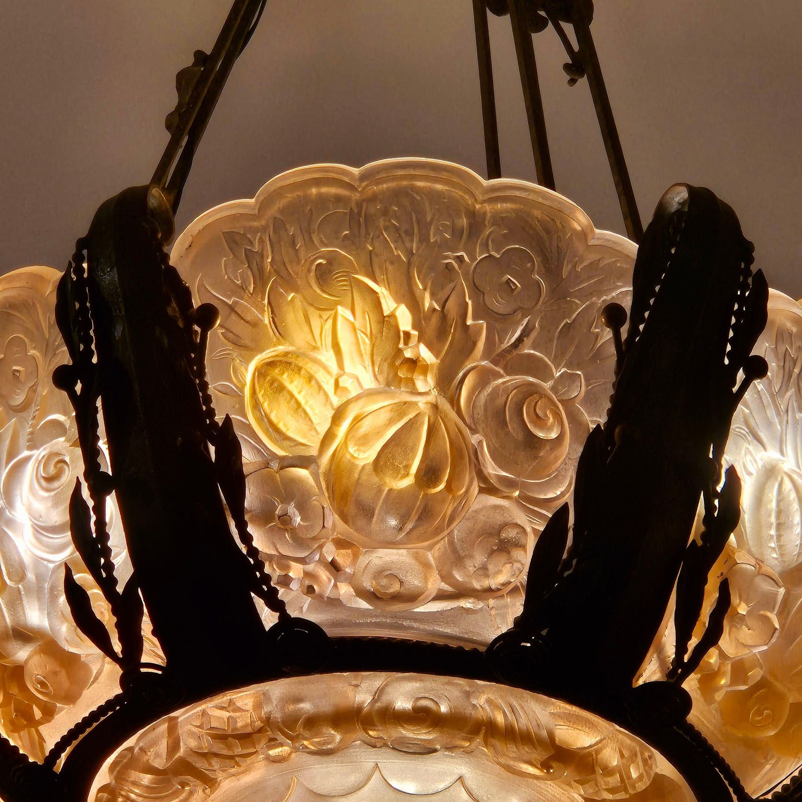 Rare And Large Glass Plaque Chandelier, Val Saint Lambert, Art Deco Period, 1930 photo furniture