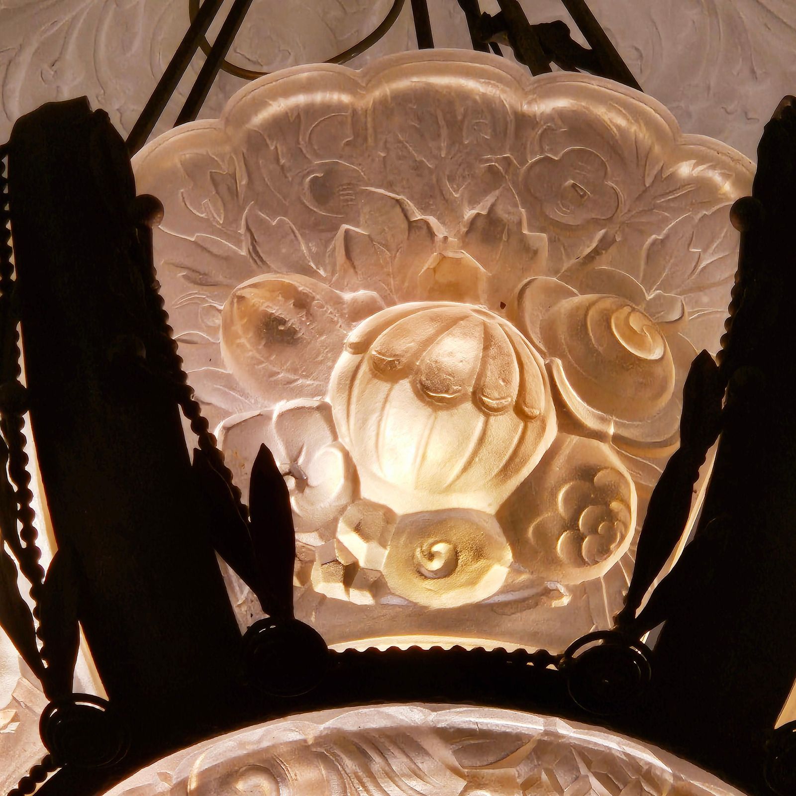 Rare And Large Glass Plaque Chandelier, Val Saint Lambert, Art Deco Period, 1930 photo vintage