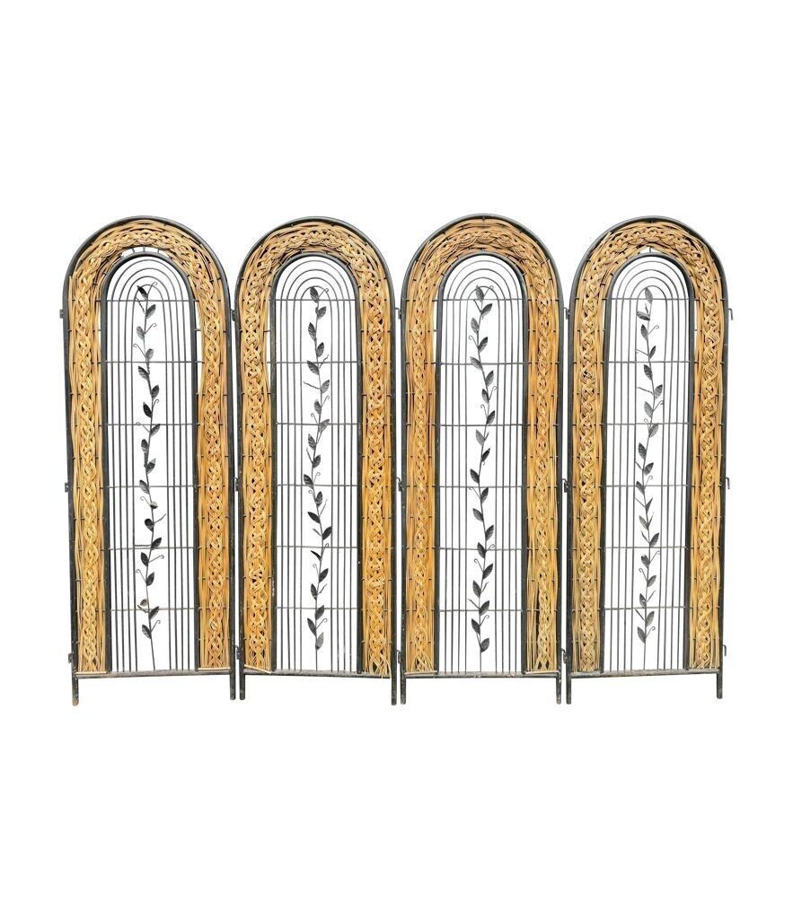 A 1970s Woven Rattan And Metal Four Panelled Room Divider Screen photo vinterior