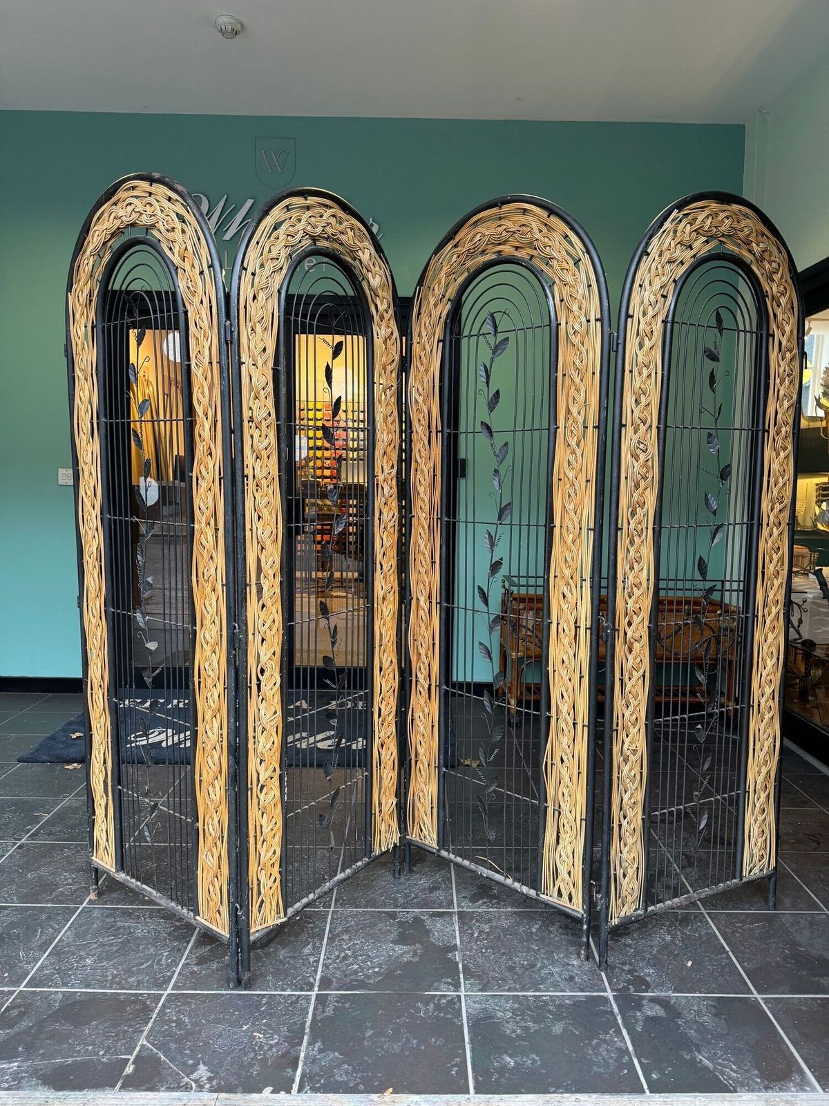 A 1970s Woven Rattan And Metal Four Panelled Room Divider Screen photo buy